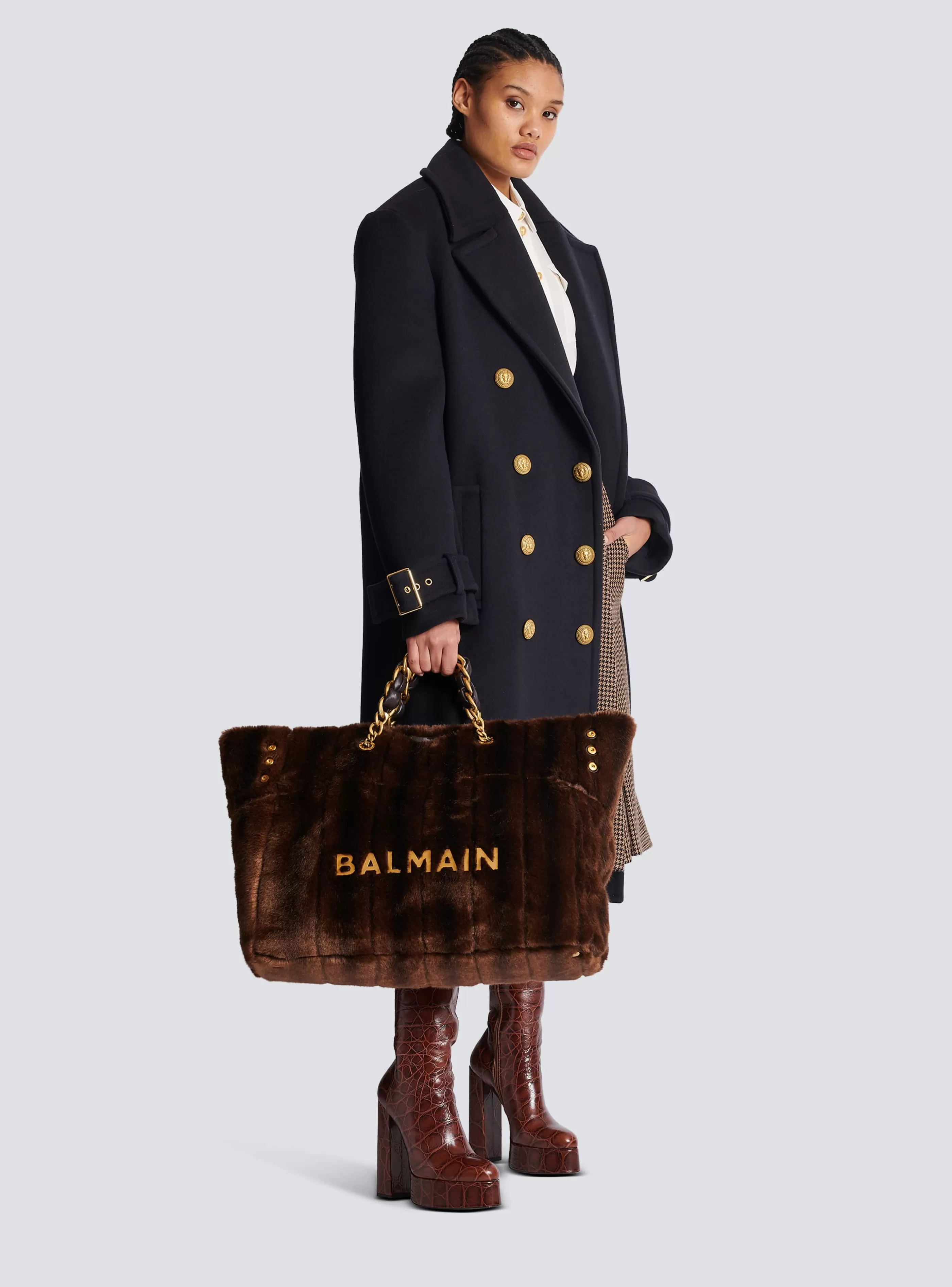 Balmain Shopper | Borse A Spalla-1945 Soft Faux Fur Tote Bag brown