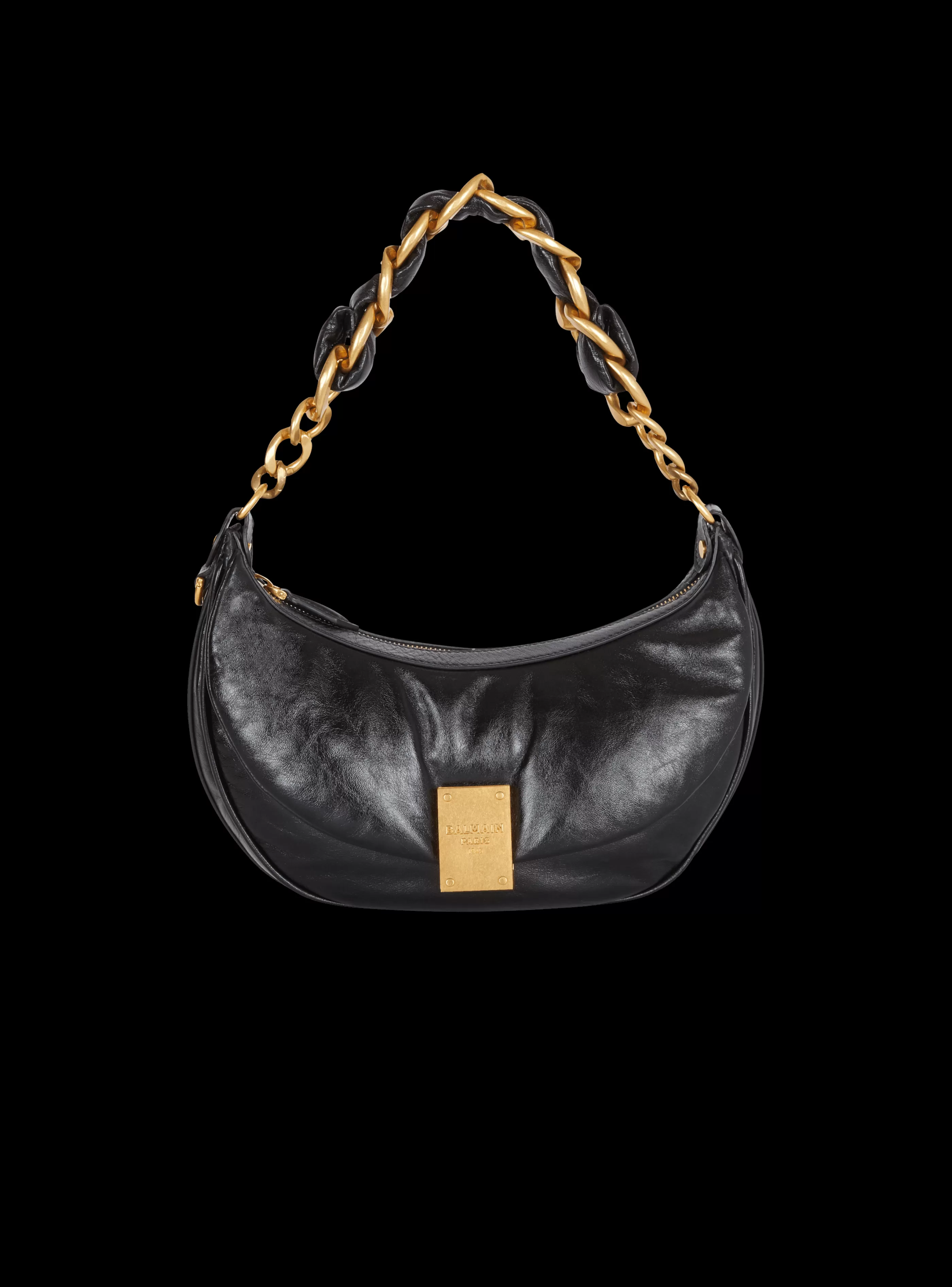 Balmain Borse A Spalla | Borse A Tracolla-1945 Soft Hobo Bag In Crinkled Leather black