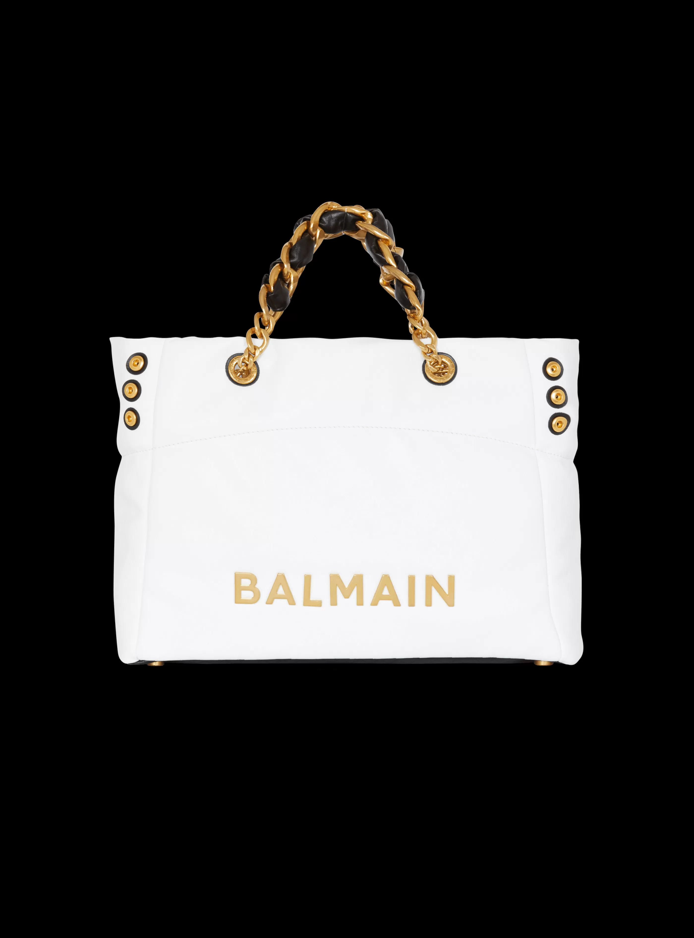 Balmain Shopper | Borse A Spalla-1945 Soft Tote Bag In Embossed Calfskin With A Grid Motif white
