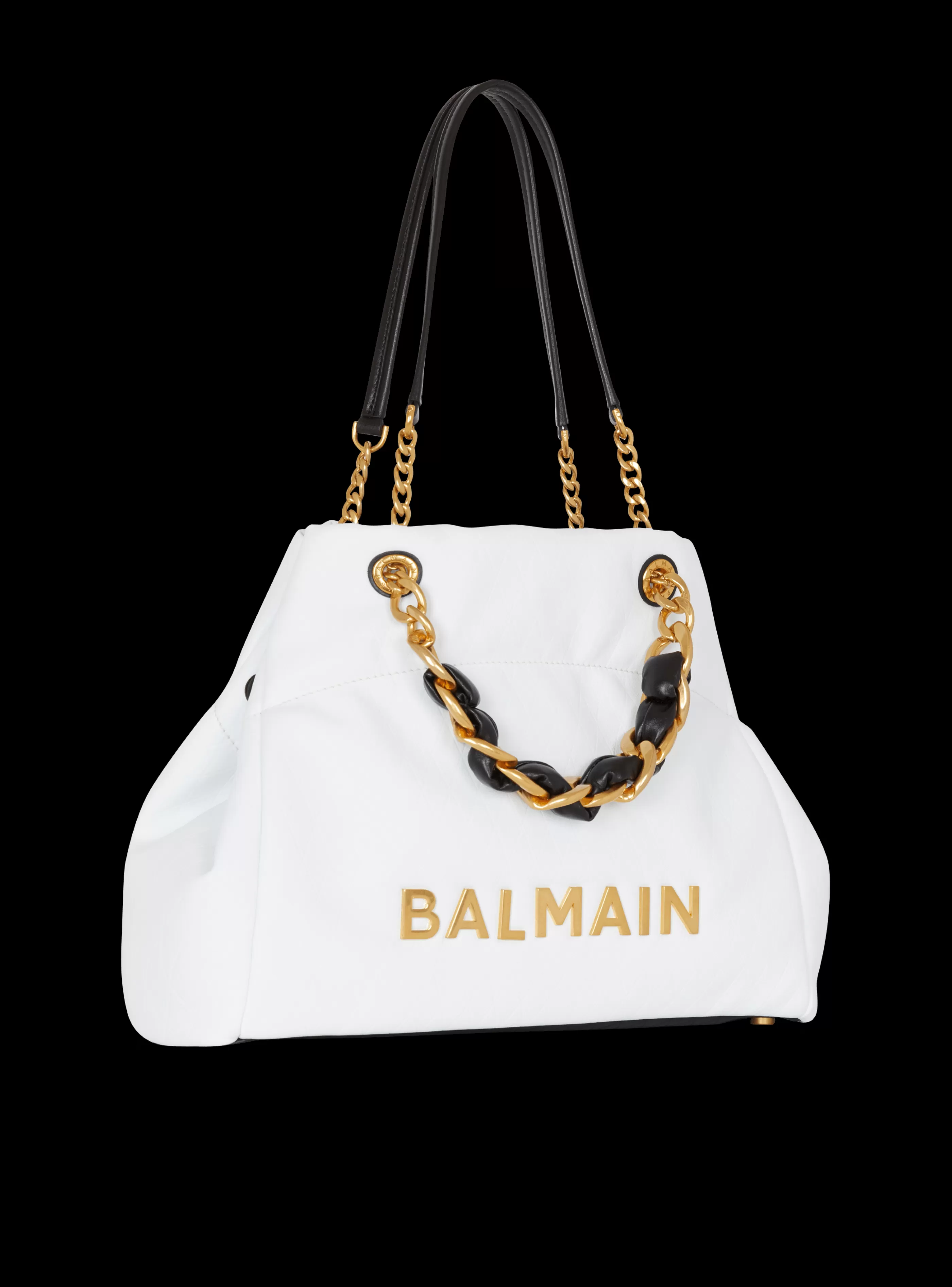Balmain Shopper | Borse A Spalla-1945 Soft Tote Bag In Embossed Calfskin With A Grid Motif white