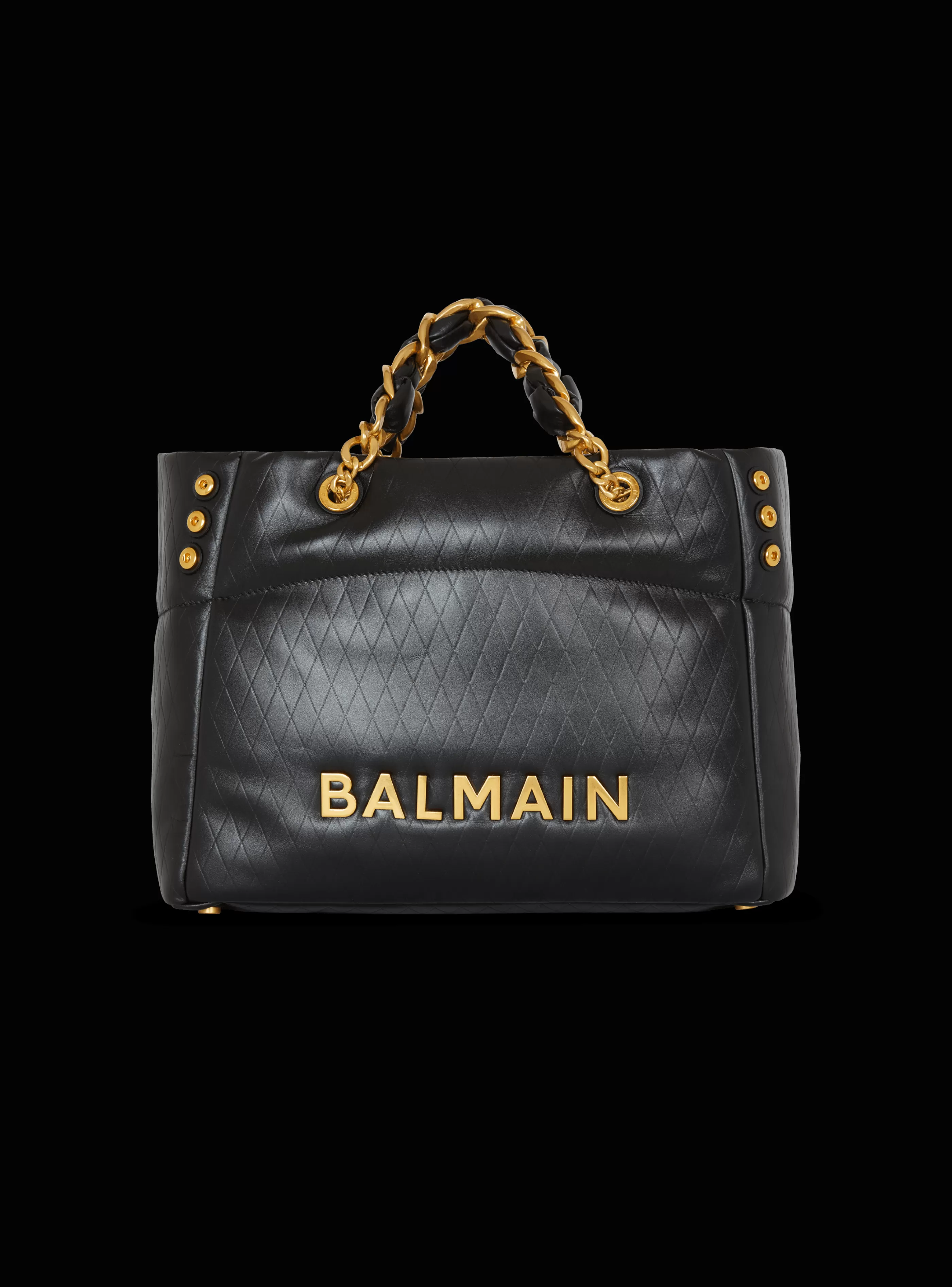 Balmain Shopper | Borse A Spalla-1945 Soft Tote Bag In Embossed Calfskin With A Grid Motif black