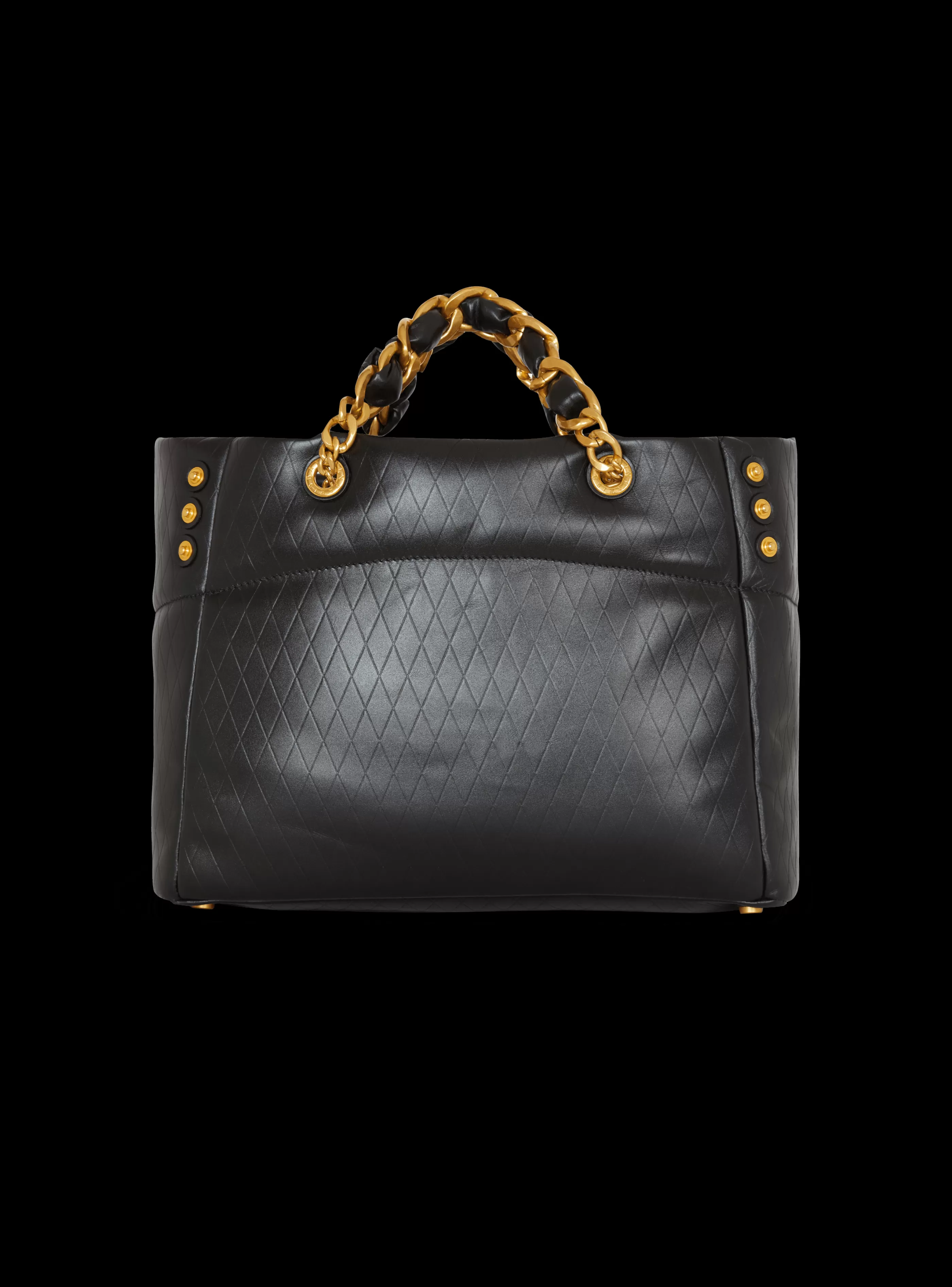 Balmain Shopper | Borse A Spalla-1945 Soft Tote Bag In Embossed Calfskin With A Grid Motif black