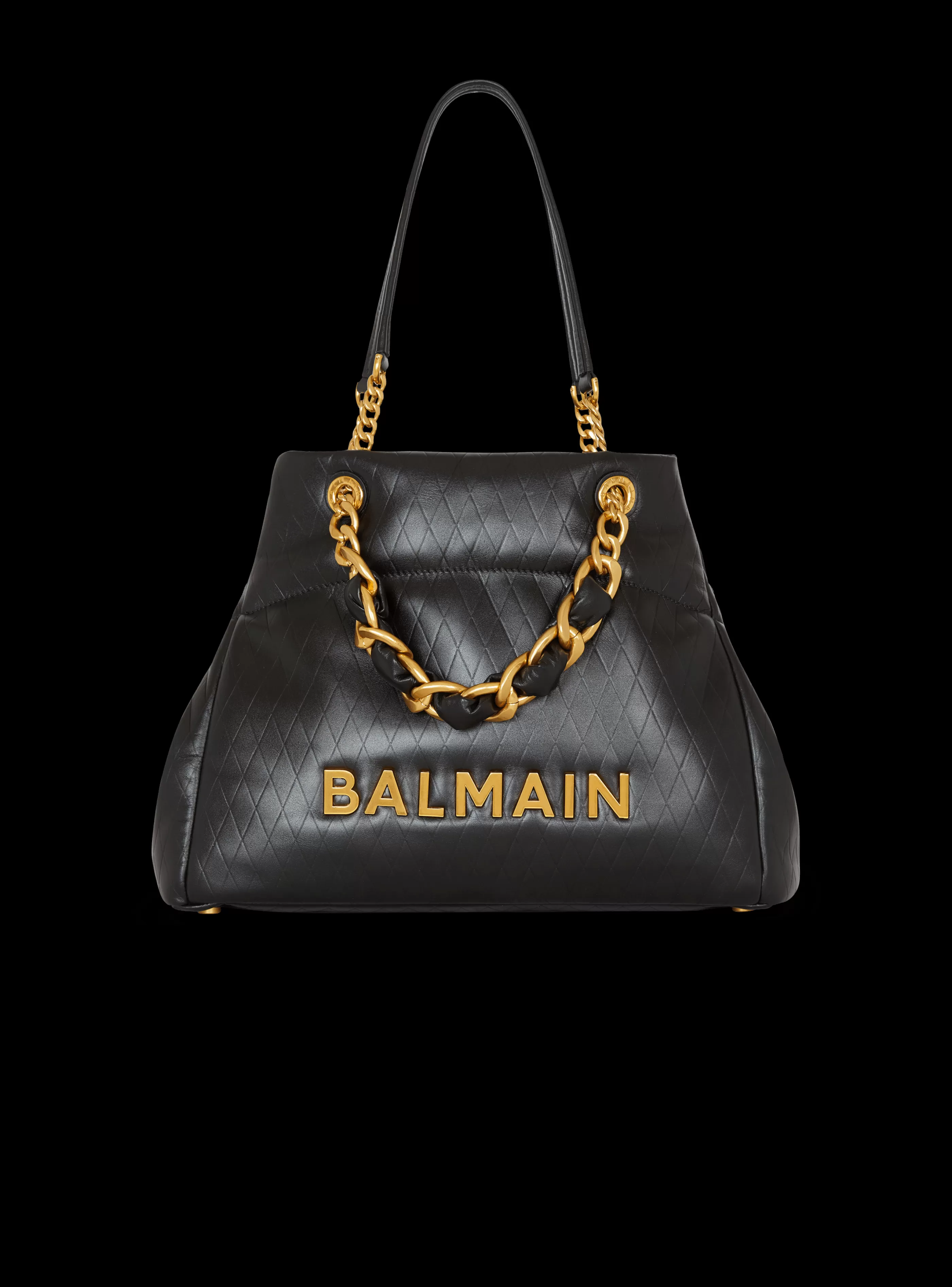 Balmain Shopper | Borse A Spalla-1945 Soft Tote Bag In Embossed Calfskin With A Grid Motif black