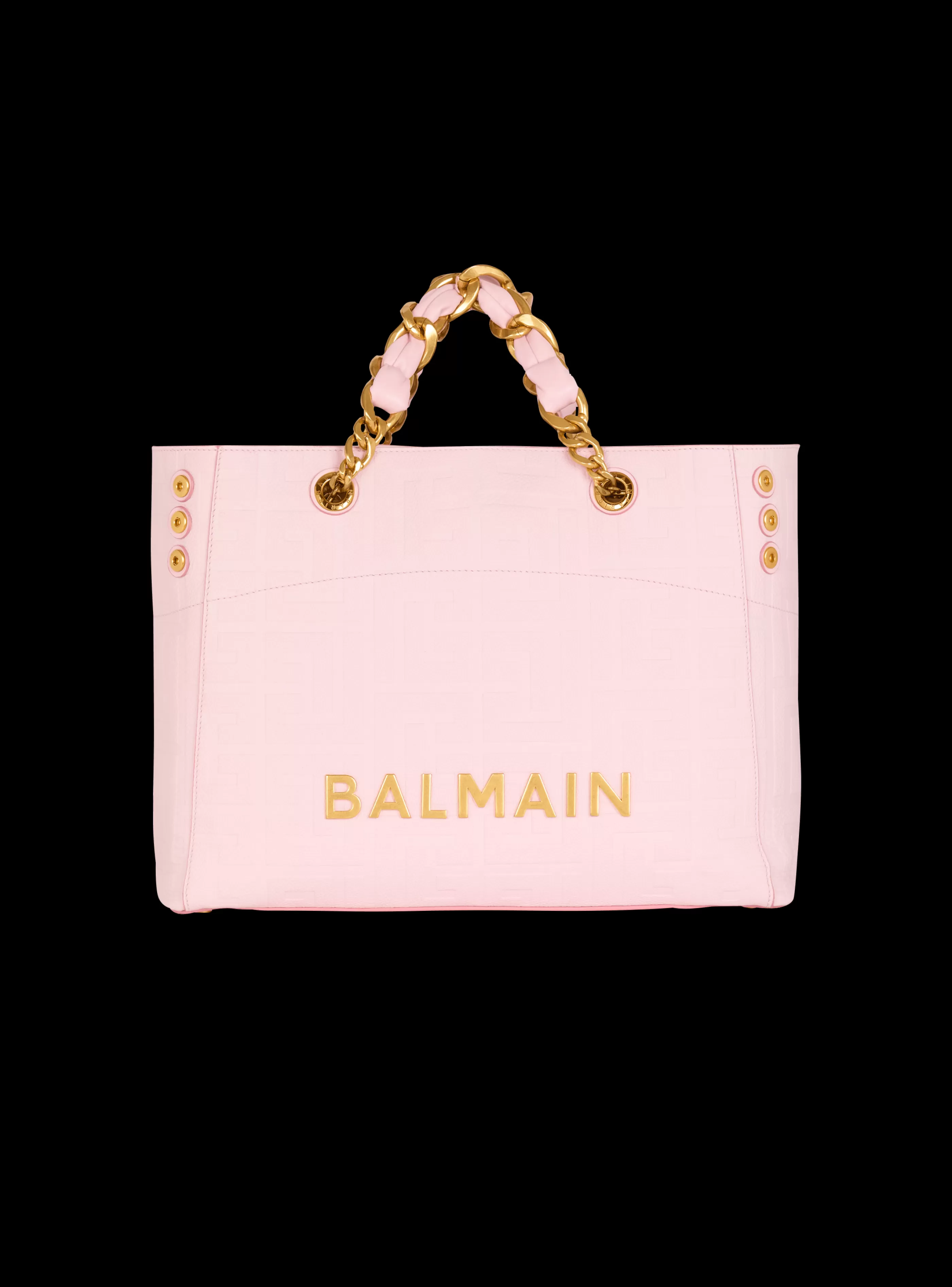 Balmain Shopper | Borse A Spalla-1945 Soft Tote Bag In Embossed Grained Calfskin With A PB Labyrinth Monogram pink