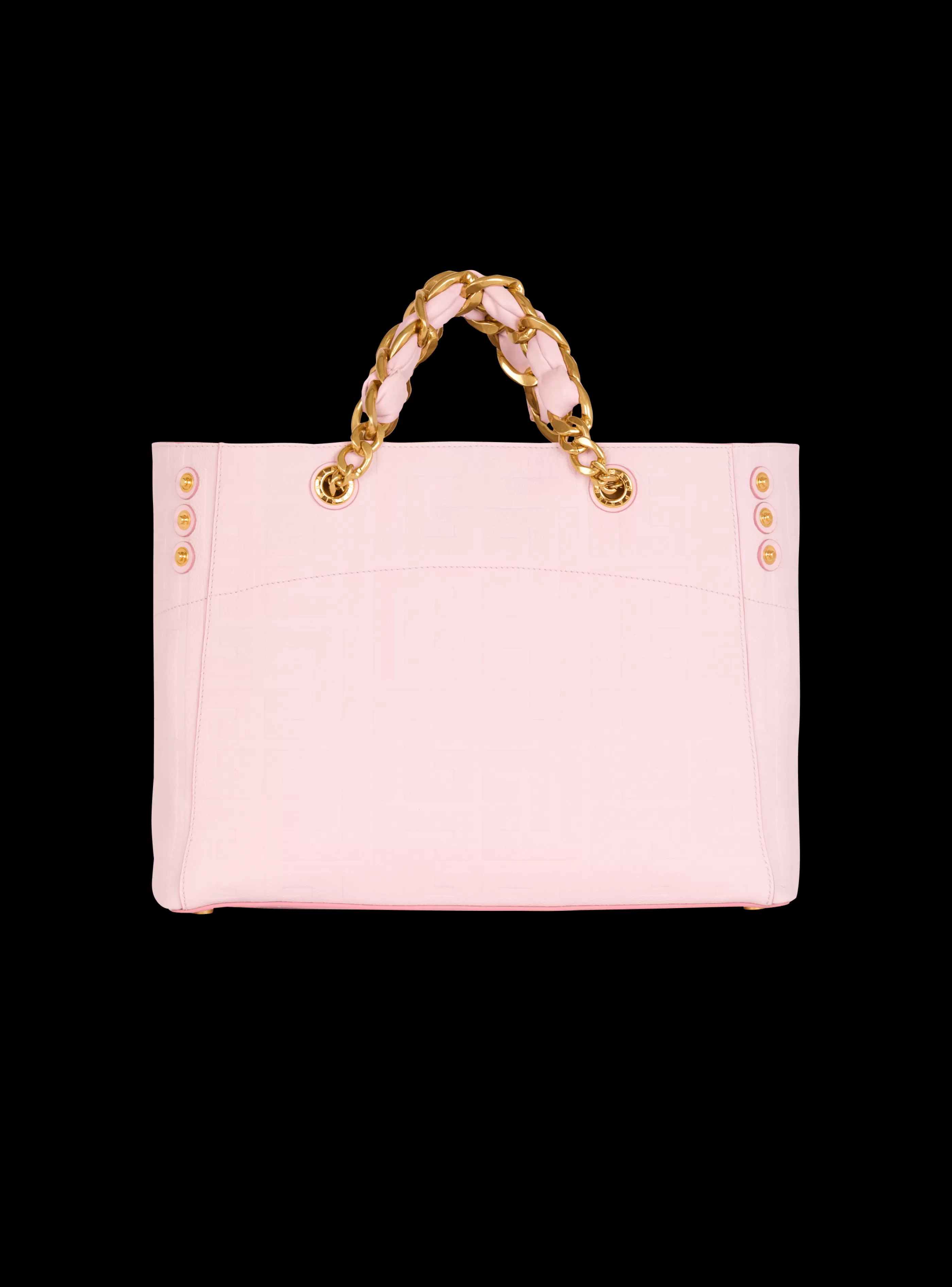Balmain Shopper | Borse A Spalla-1945 Soft Tote Bag In Embossed Grained Calfskin With A PB Labyrinth Monogram pink