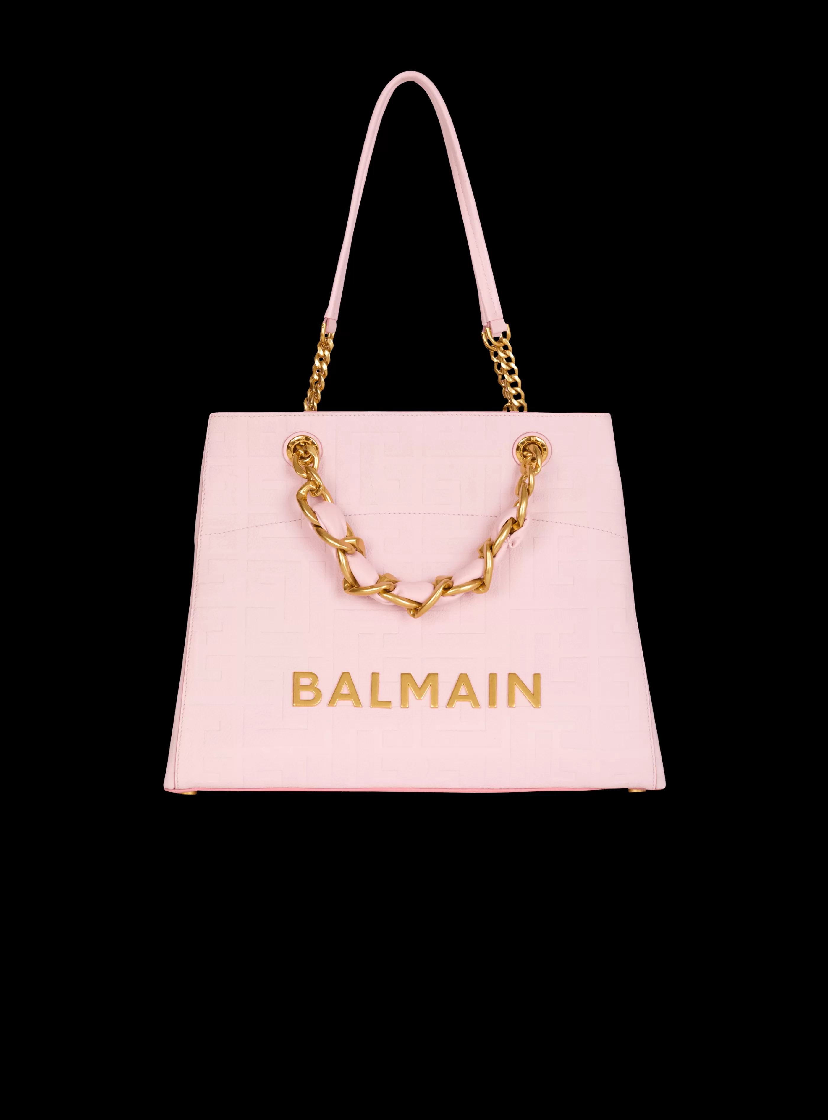Balmain Shopper | Borse A Spalla-1945 Soft Tote Bag In Embossed Grained Calfskin With A PB Labyrinth Monogram pink