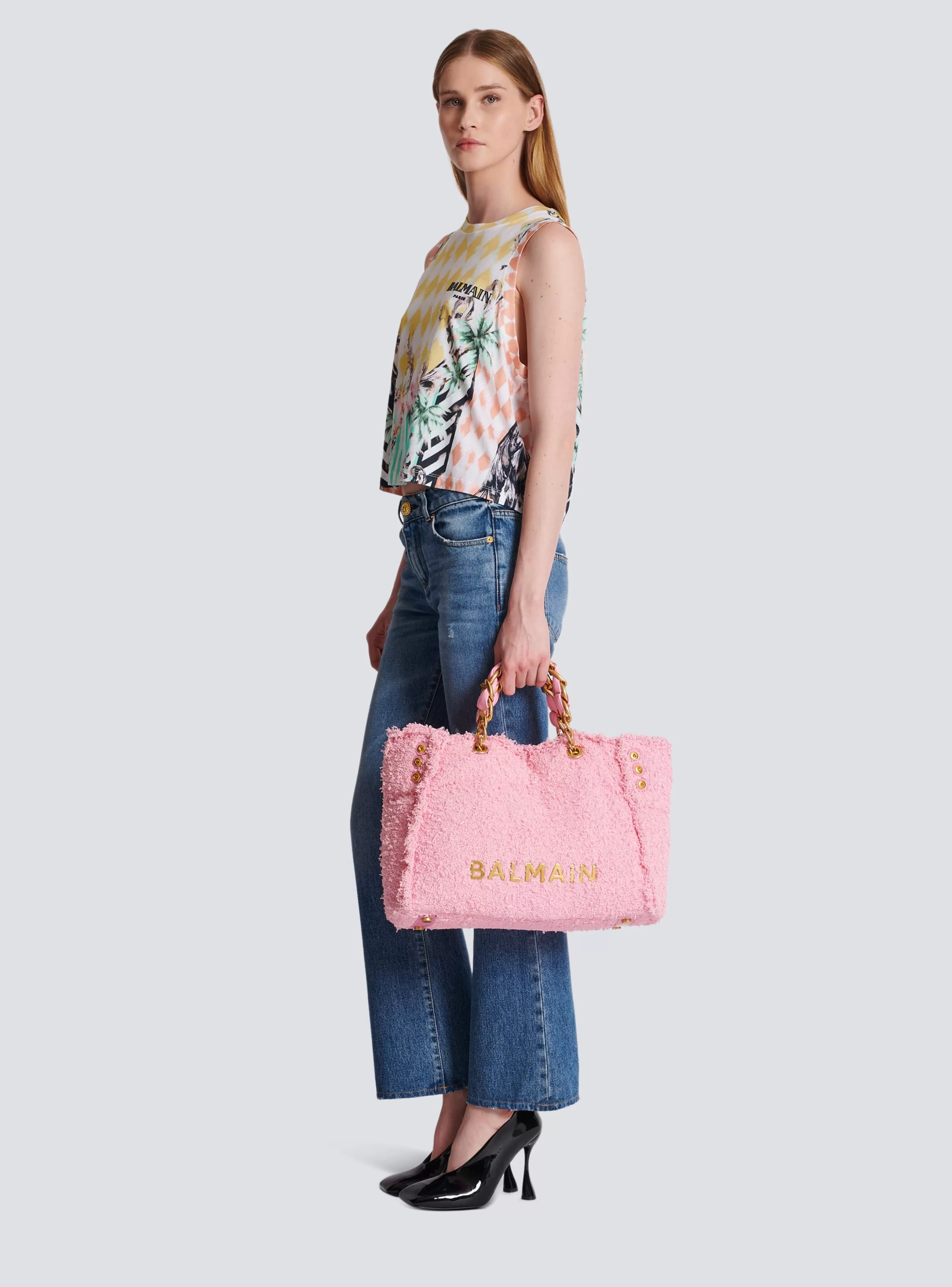 Balmain Shopper | Borse A Spalla-1945 Soft Tweed Tote Bag pink