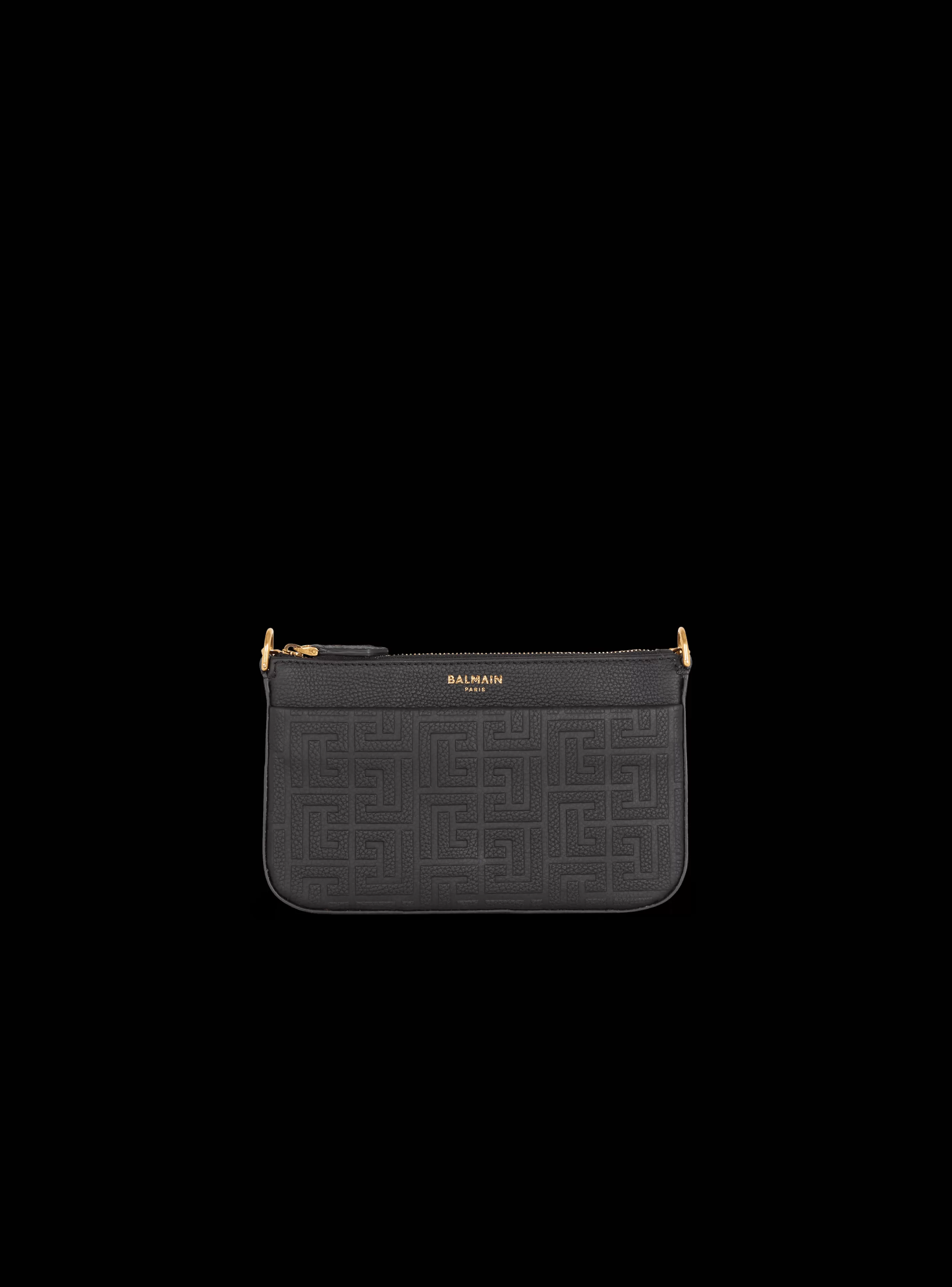 Balmain Borse Mini | Borse A Tracolla-1945 Soft Zipped Mini Bag In Embossed Grained Calfskin With A PB Labyrinth Monogram black