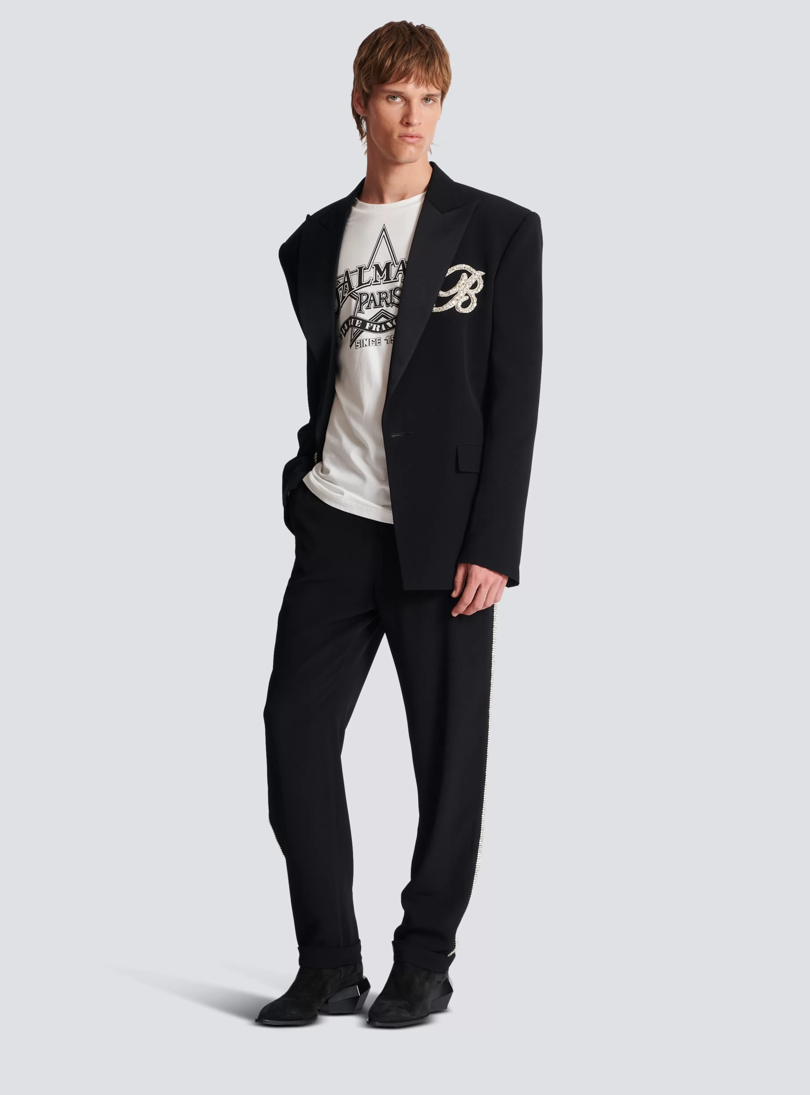 Balmain Giacche E Blazers-1-button Crepe And Satin Jacket black