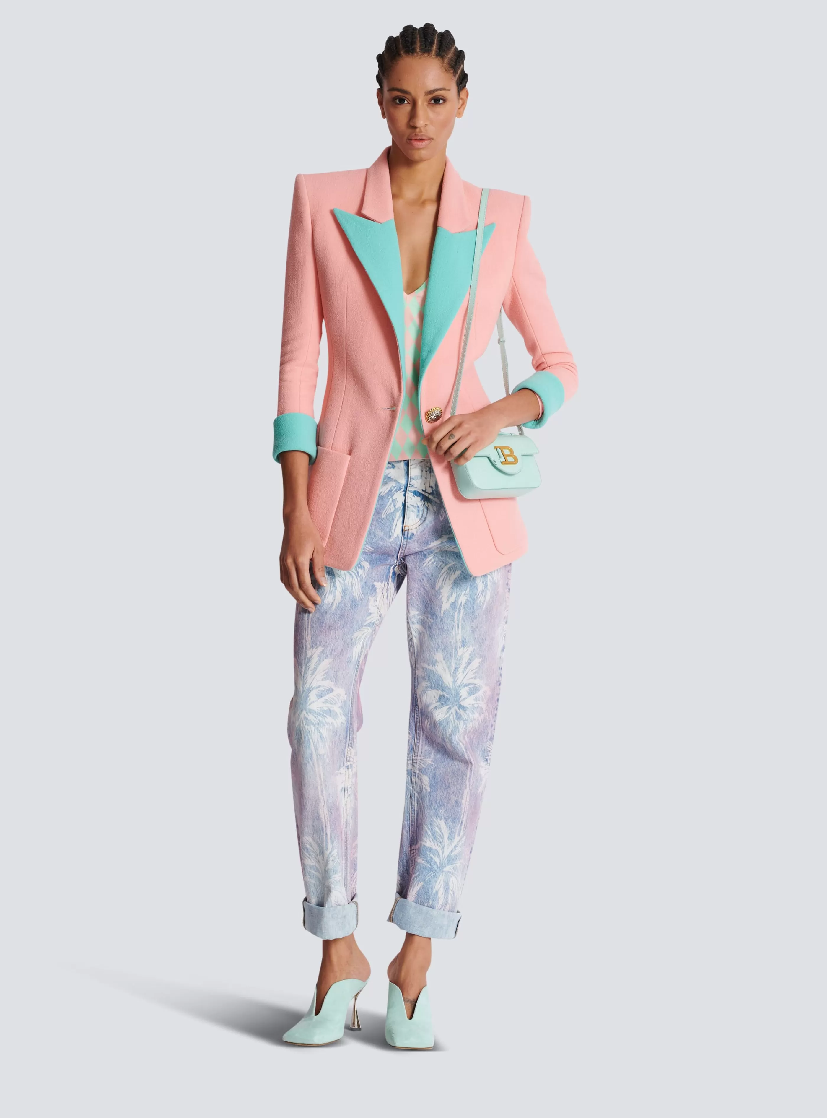 Balmain Giacche E Blazer-1-button Double Crepe Two-tone Jacket pink