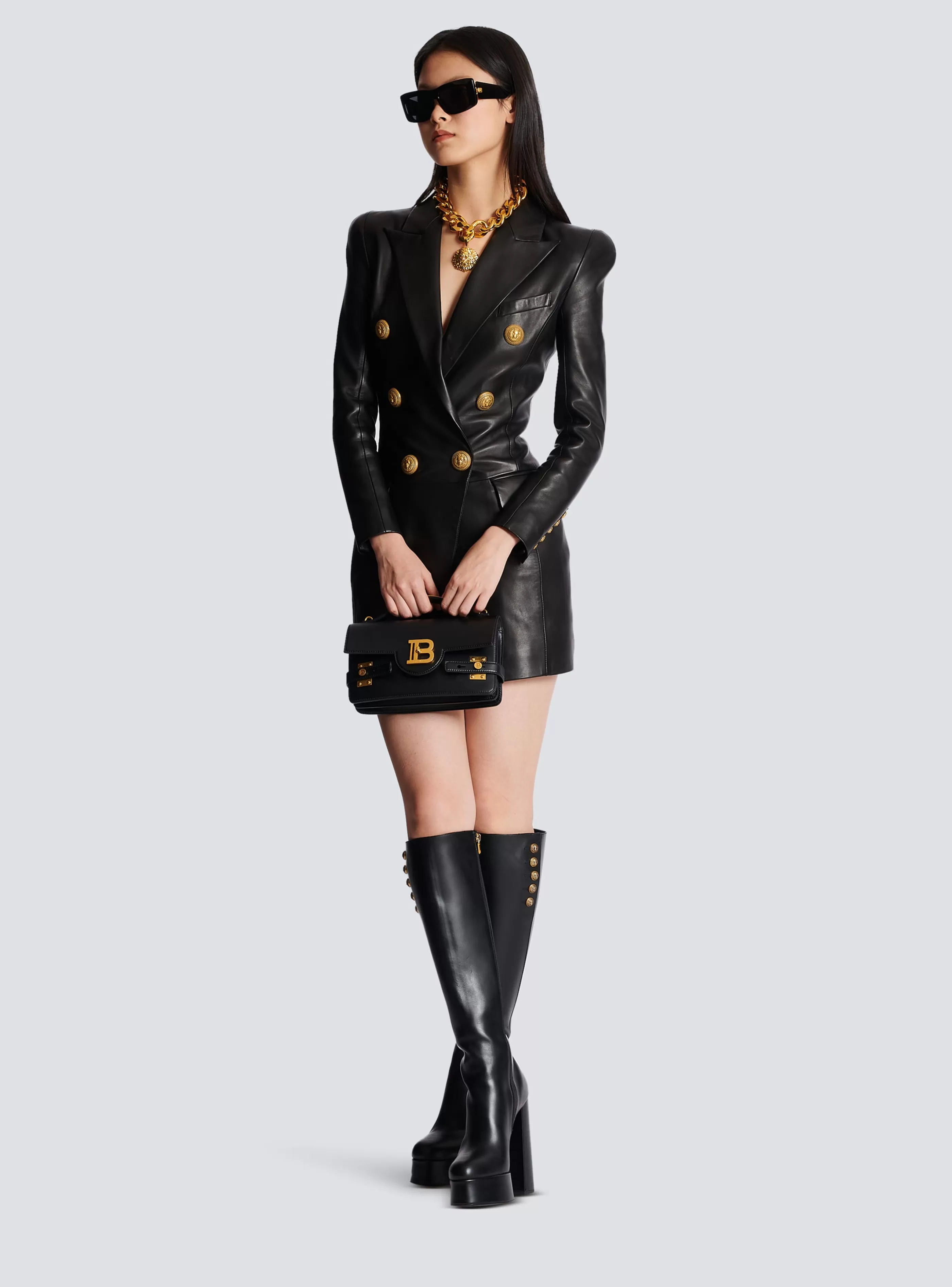 Balmain Abiti-6-button Leather Dress black