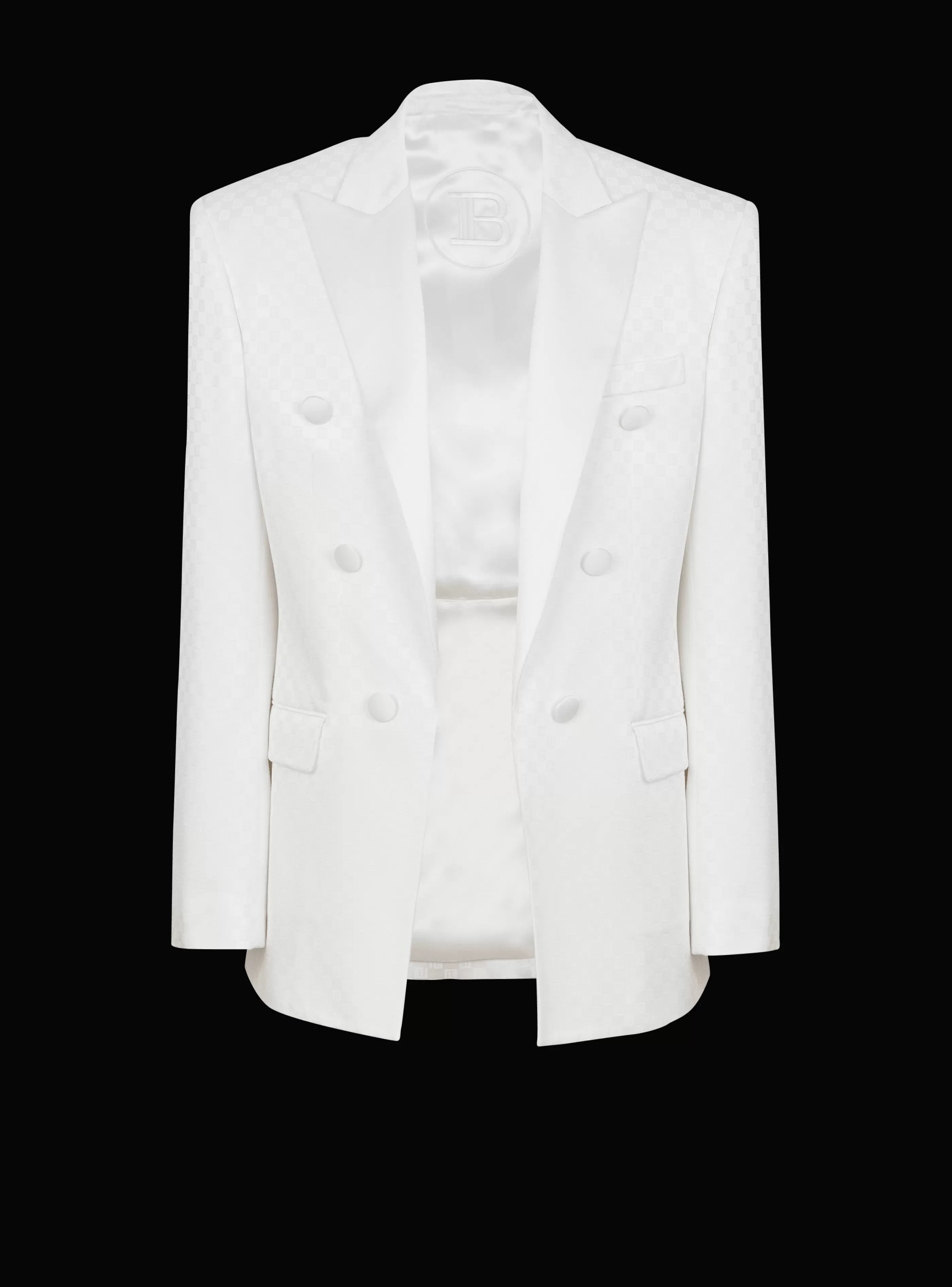 Balmain Giacche E Blazers-6-button Monogram Satin Jacket white