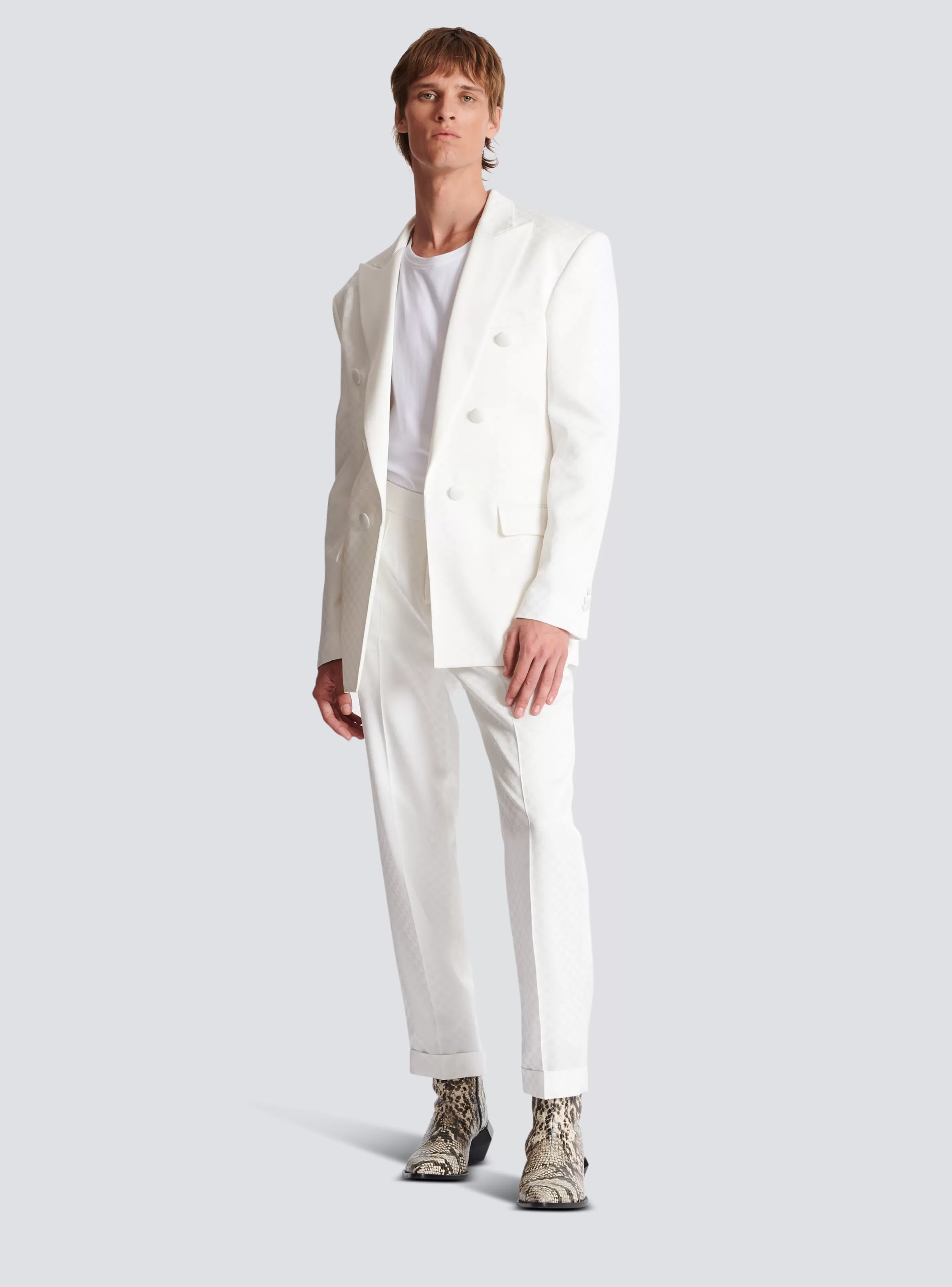 Balmain Giacche E Blazers-6-button Monogram Satin Jacket white