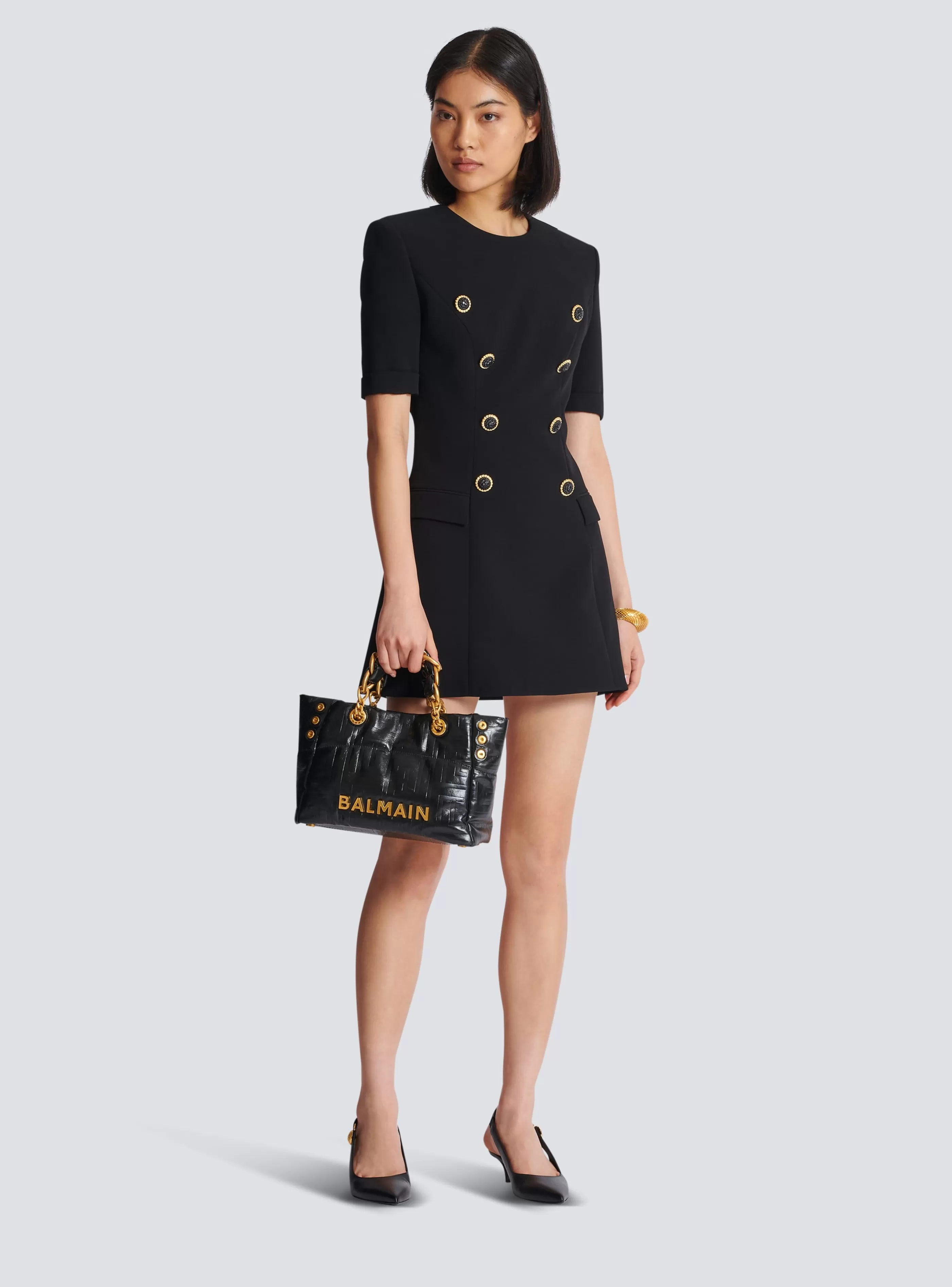 Balmain Abiti-8-button Crepe Dress black