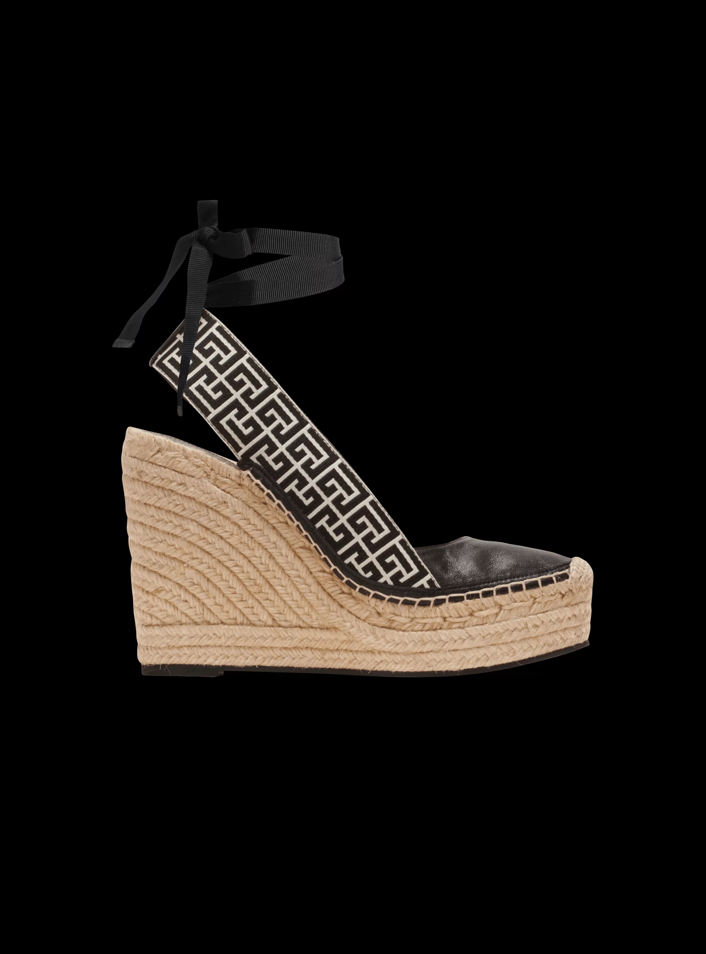 Balmain Scarpe Col Tacco Alto-Alex Monogram Jacquard And Leather Espadrilles black