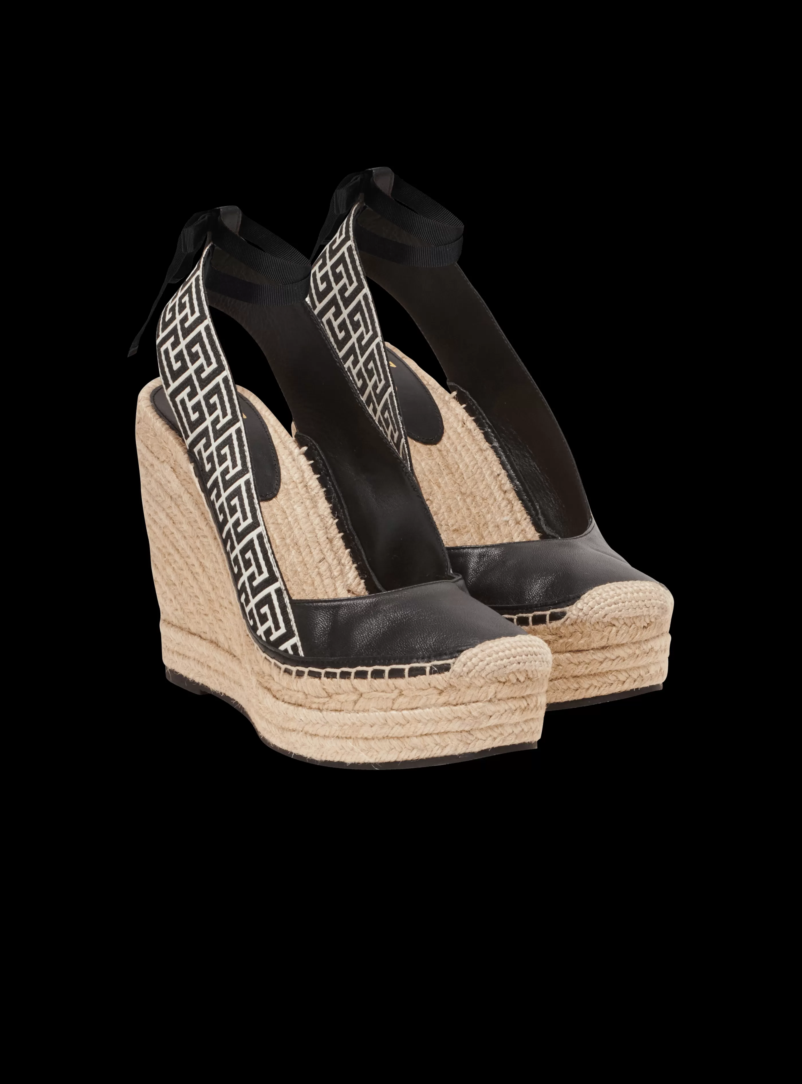 Balmain Scarpe Col Tacco Alto-Alex Monogram Jacquard And Leather Espadrilles black