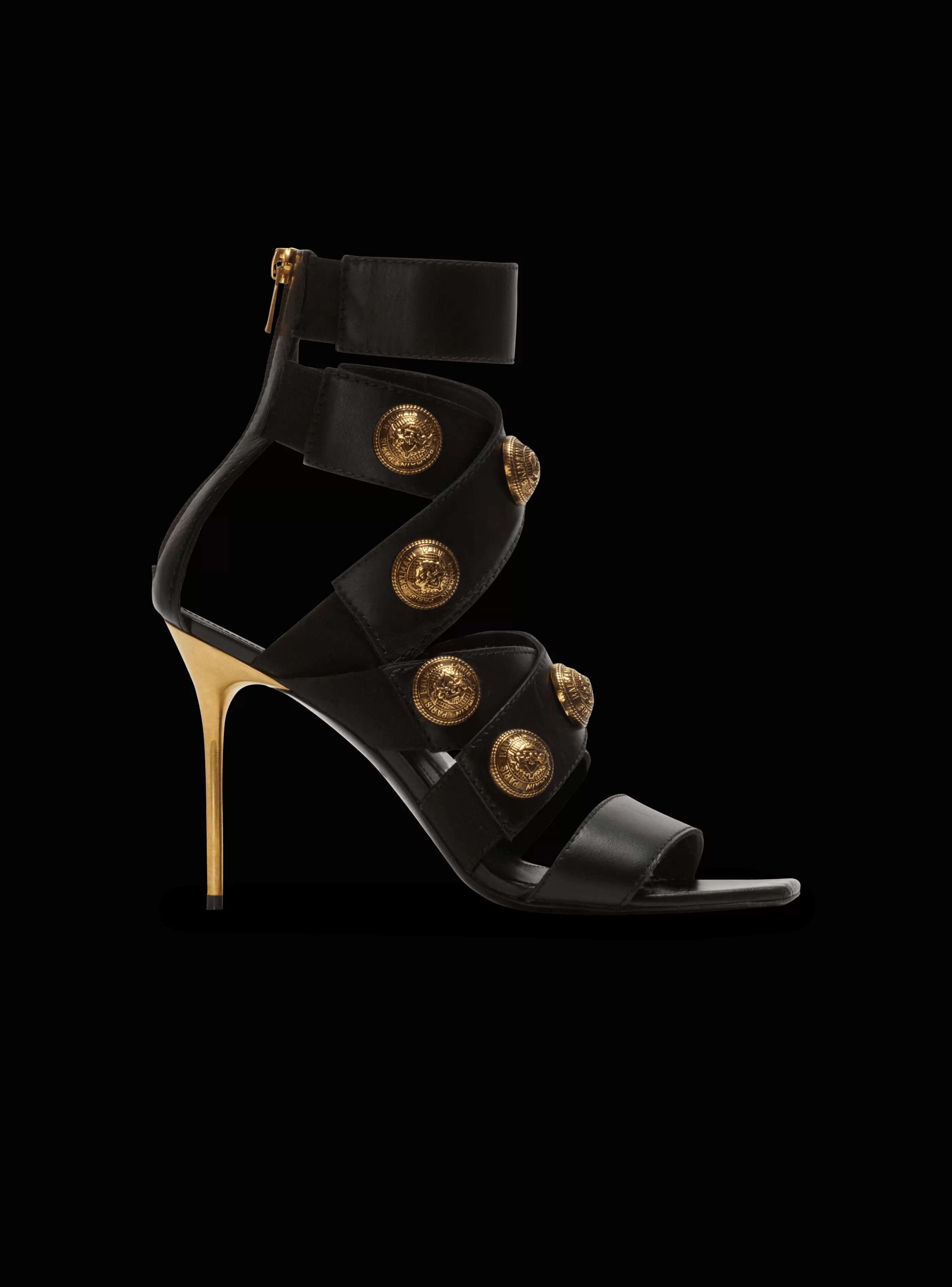 Balmain Scarpe Col Tacco Alto-Alma Leather Sandals black