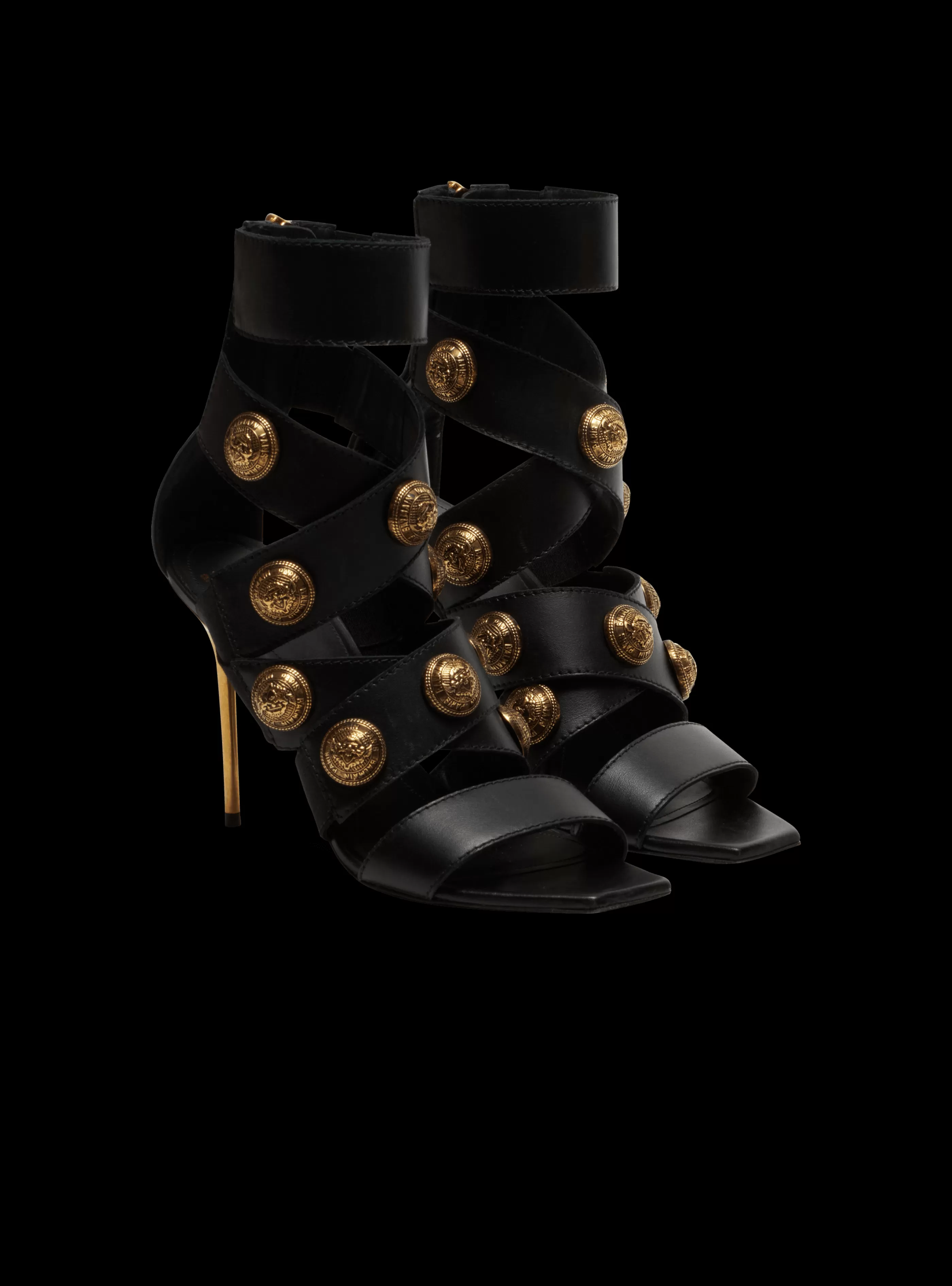 Balmain Scarpe Col Tacco Alto-Alma Leather Sandals black