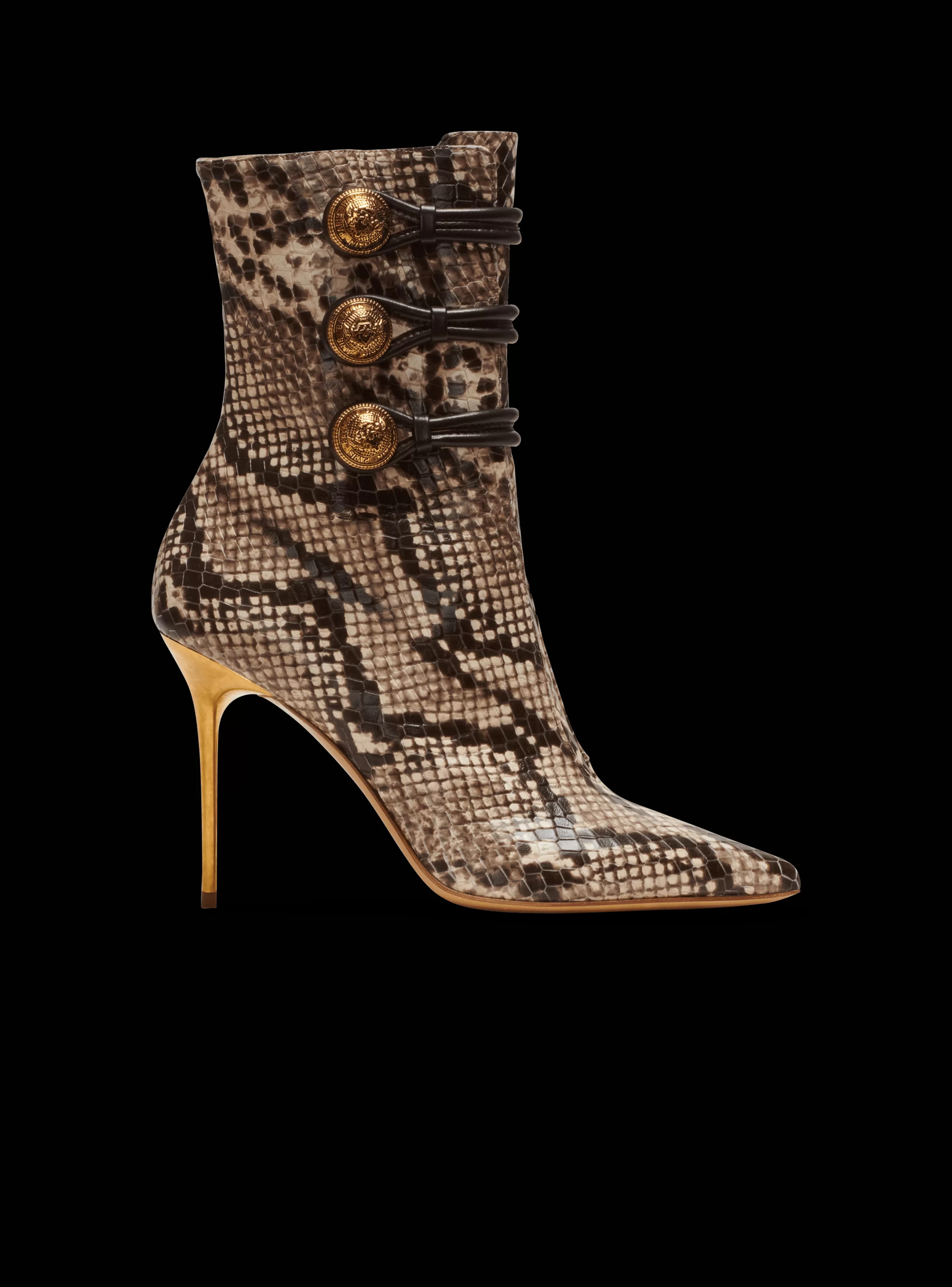 Balmain Stivali-Alma Snakeskin-effect Leather Ankle Boots brown