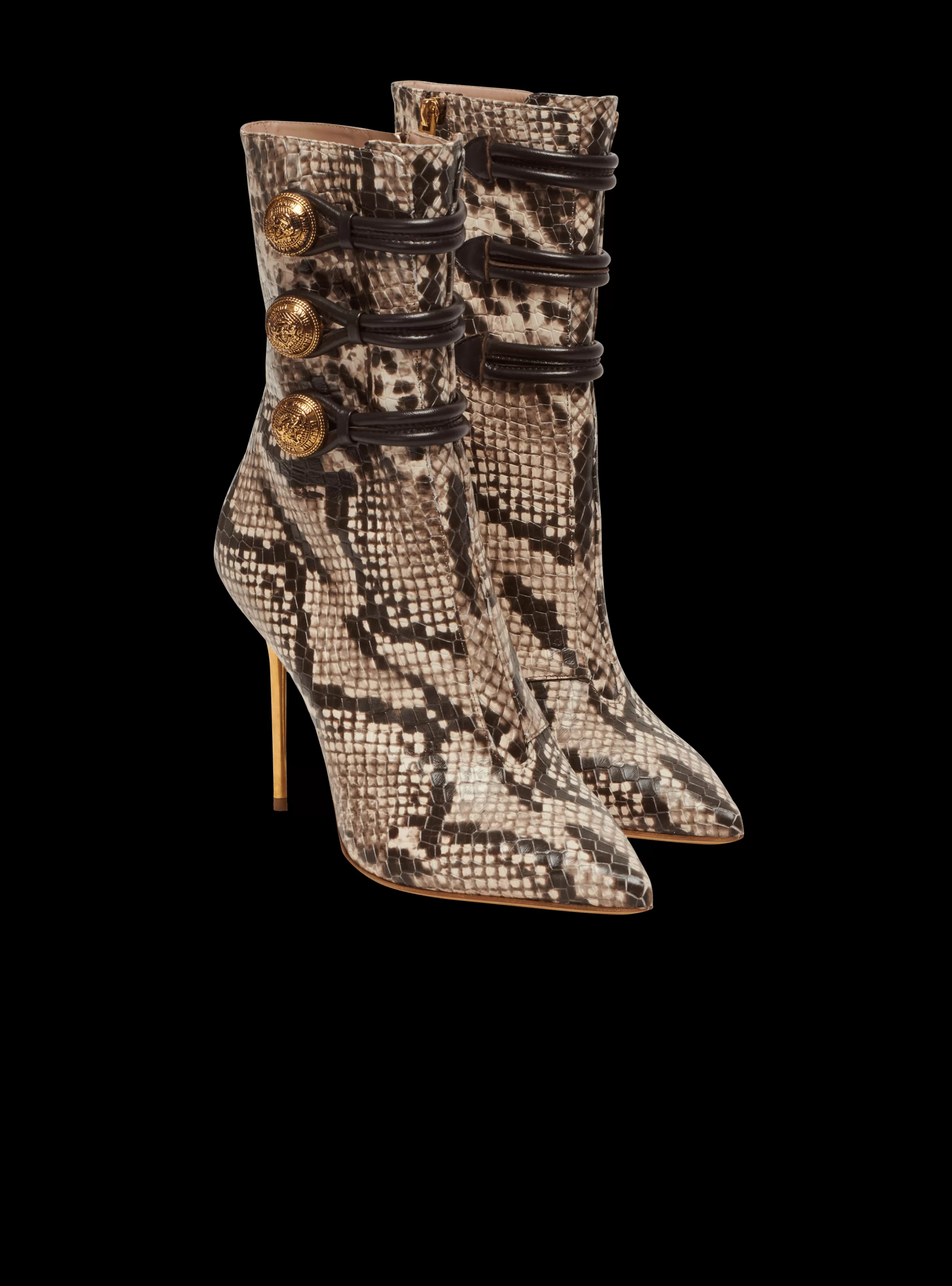 Balmain Stivali-Alma Snakeskin-effect Leather Ankle Boots brown