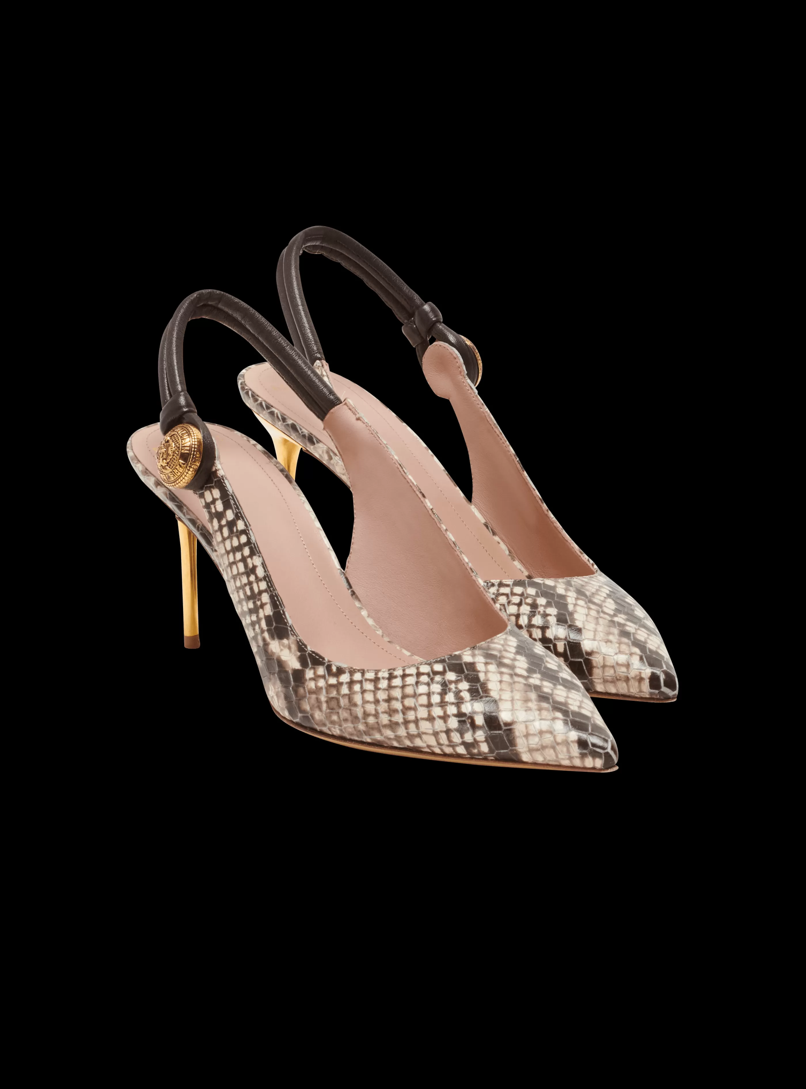 Balmain Scarpe Col Tacco Alto-Alma Snakeskin-effect Leather Slingbacks brown