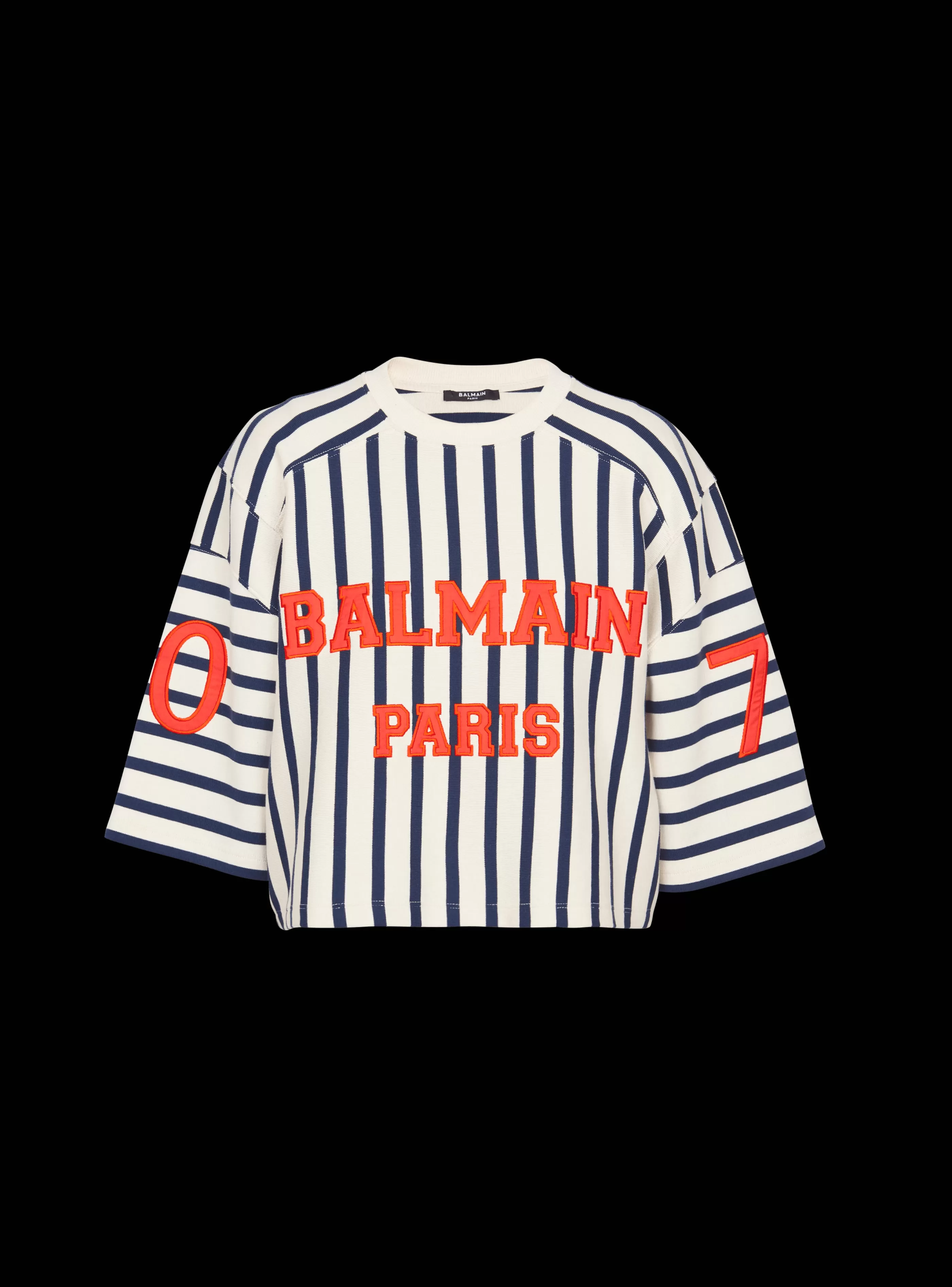 Balmain T-Shirt- Baseball Cropped T-Shirt multicolor