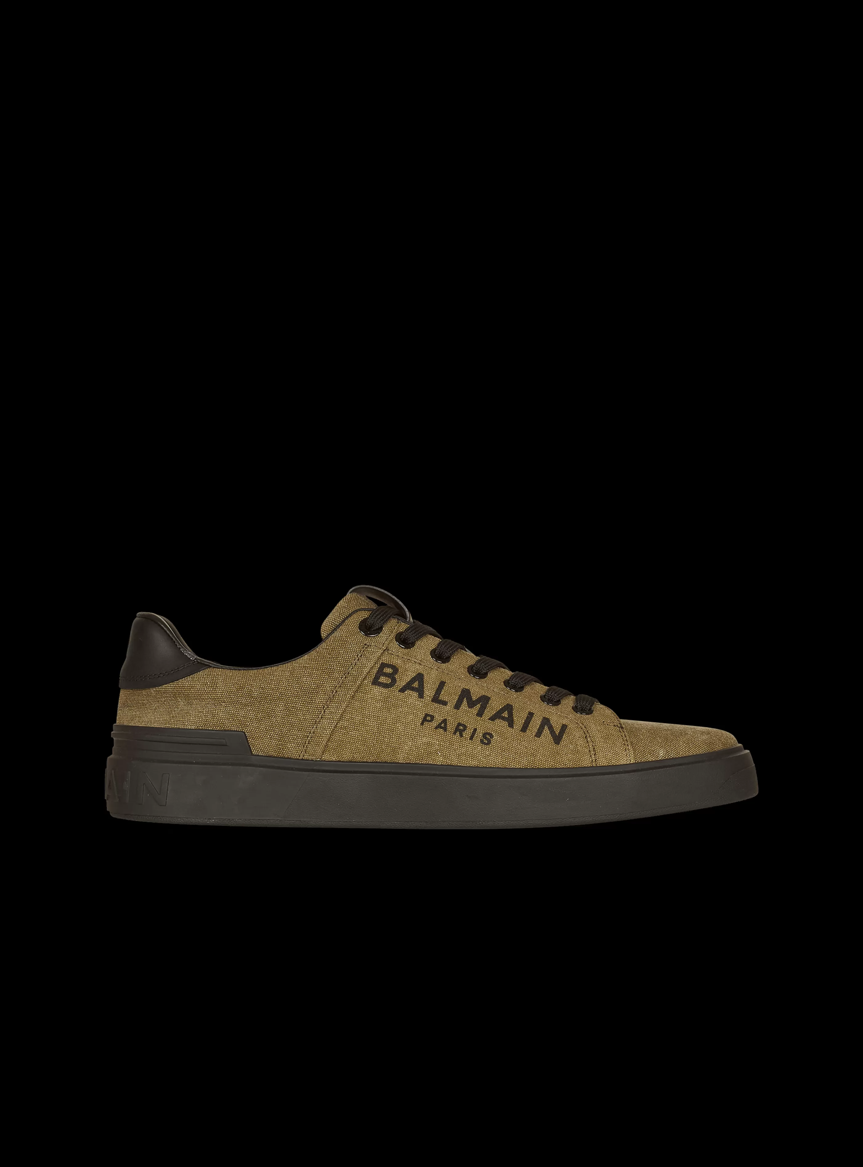 Balmain B-Court- Logo Print Canvas B-Court Sneakers khaki