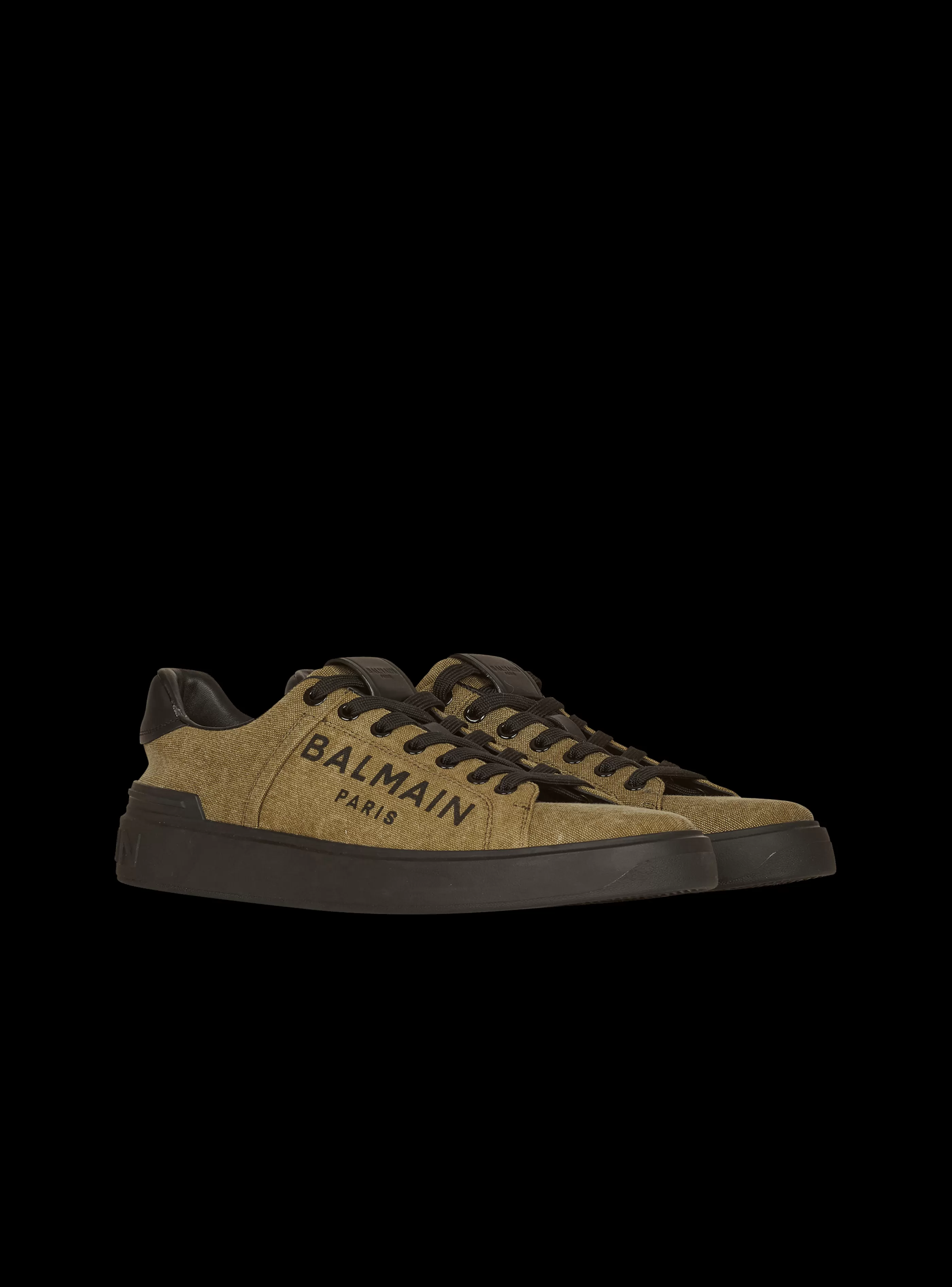 Balmain B-Court- Logo Print Canvas B-Court Sneakers khaki