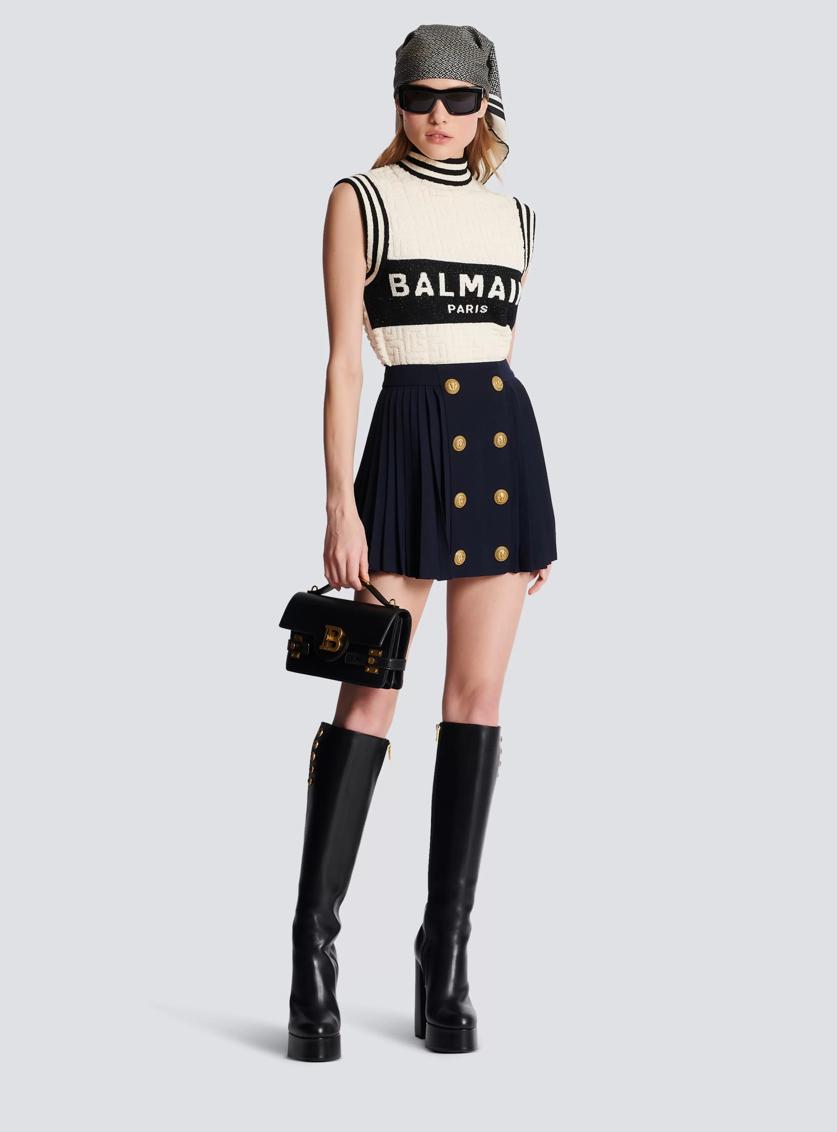 Balmain Maglieria | Top E Camicie- Monogrammed Bouclette Knit Top white