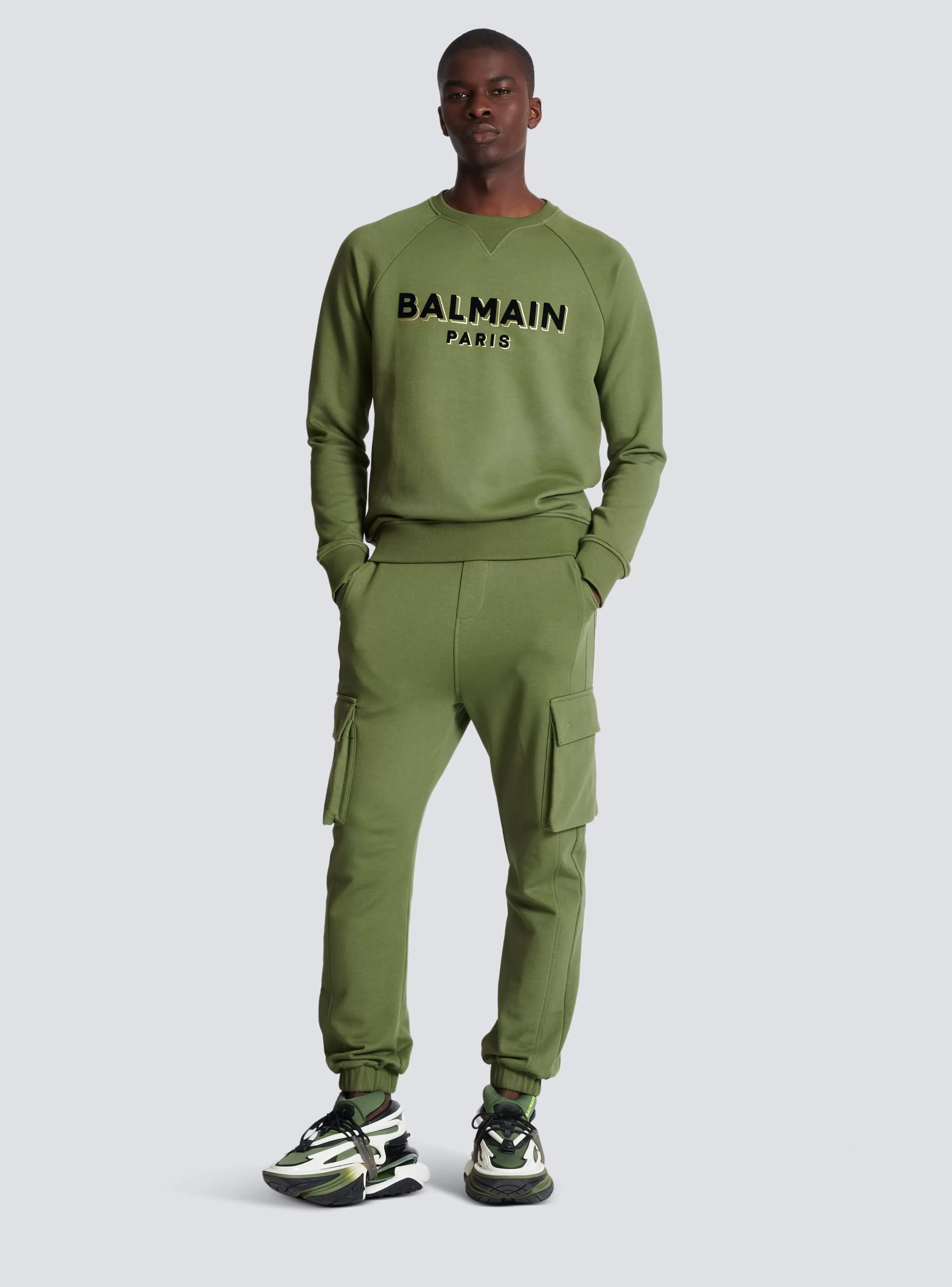 Balmain Abbigliamento Sportivo | Felpe- Paris Flocked Sweatshirt khaki