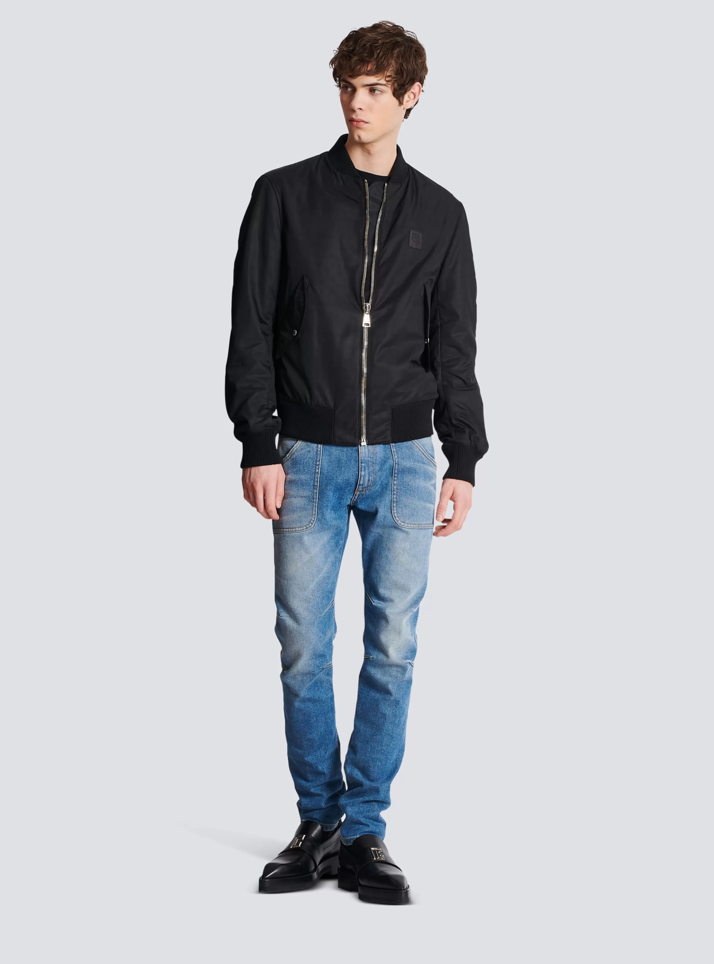 Balmain Capispalla- PB Nylon Bomber Jacket black