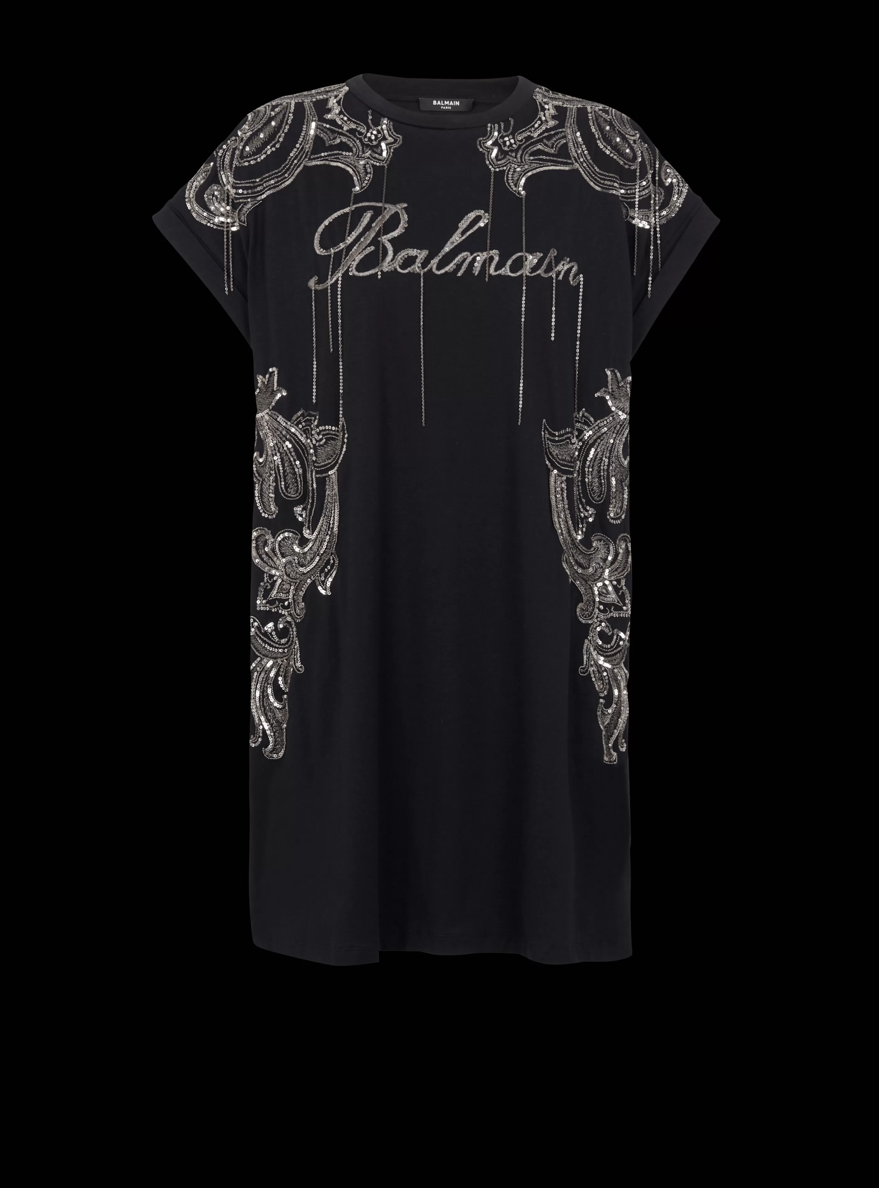 Balmain Abiti- Signature Chain Embroidered T-shirt Dress black