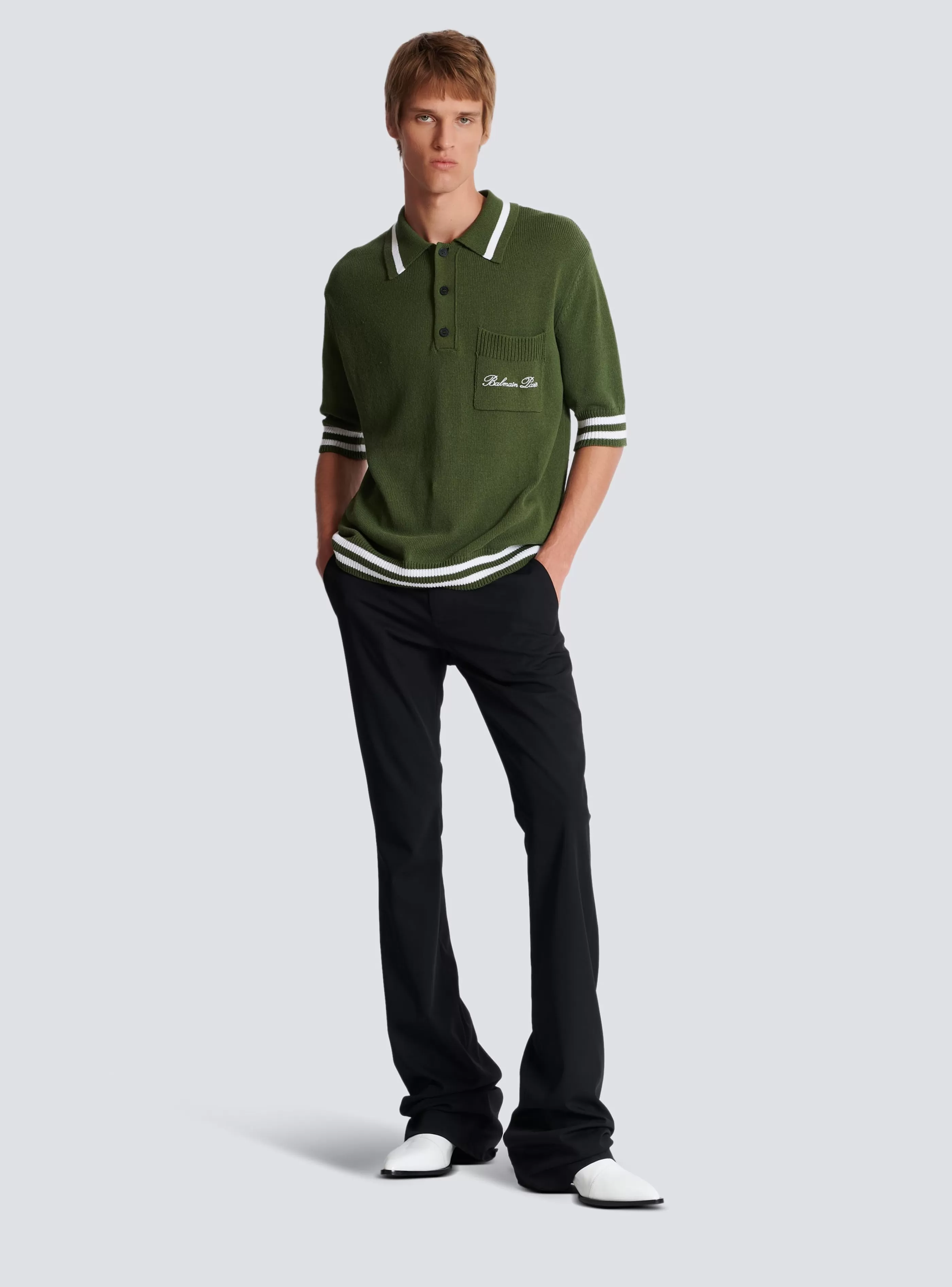 Balmain Maglieria | Camicie E Polo- Signature Knit Polo Shirt khaki