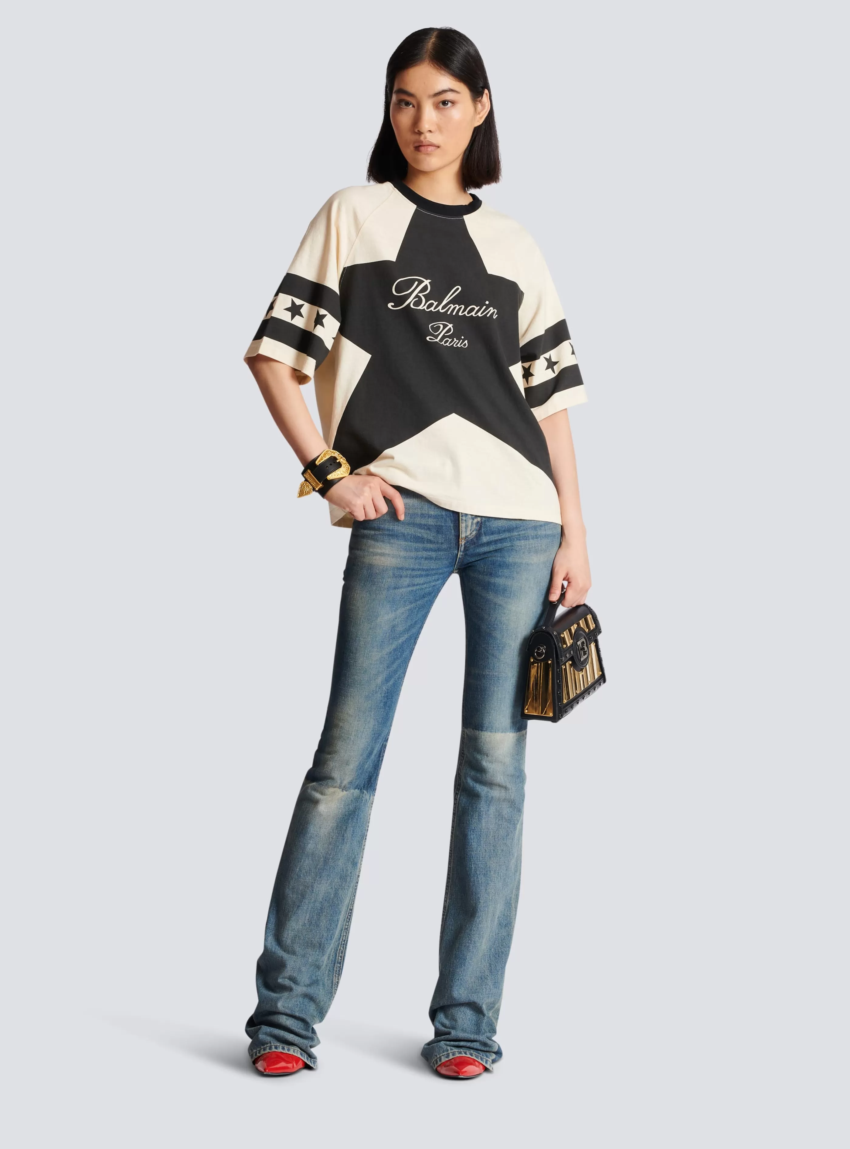 Balmain T-Shirt- Signature Stars T-shirt beige