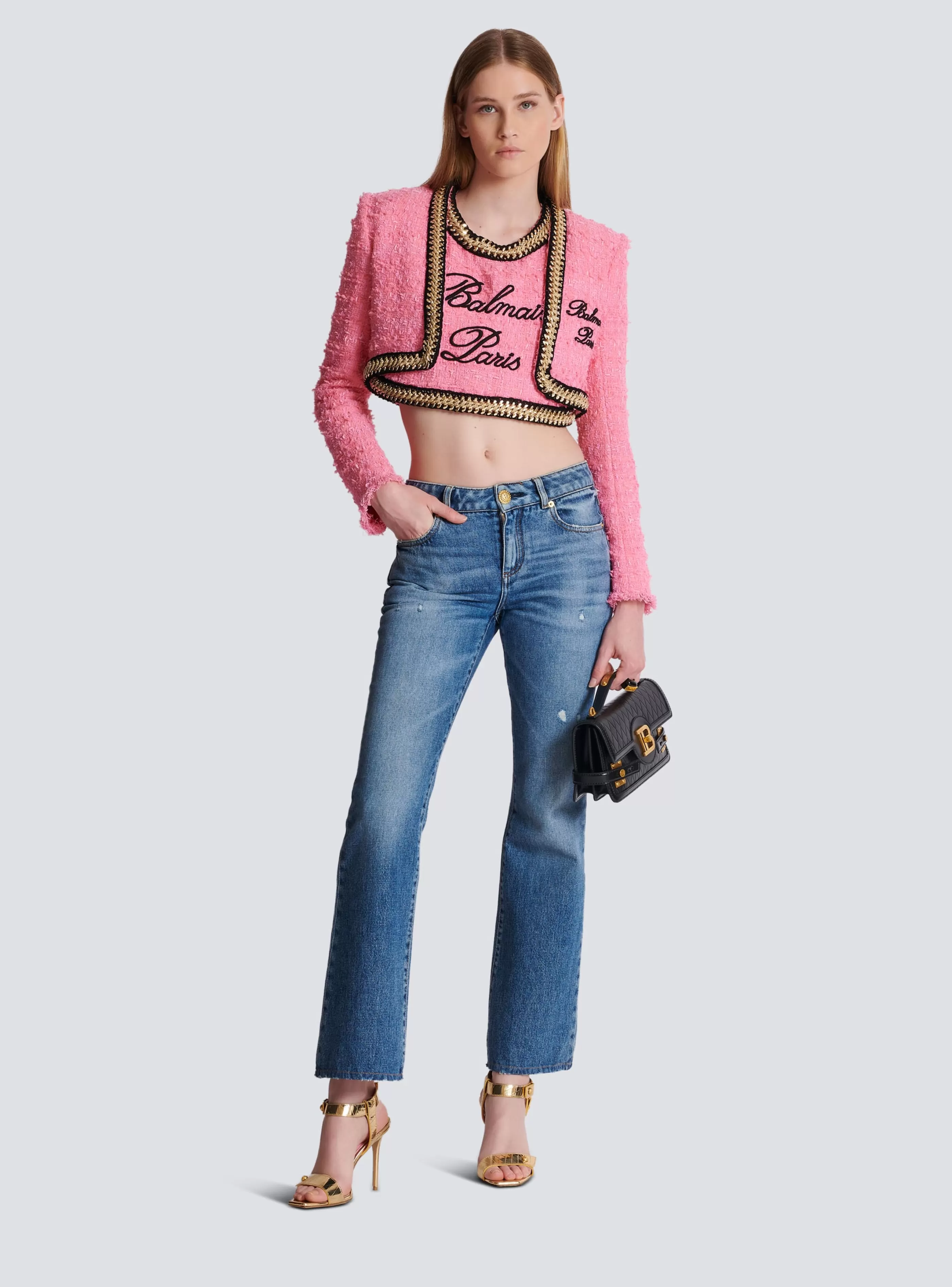 Balmain Top E Camicie- Signature Tweed And Chain Top pink