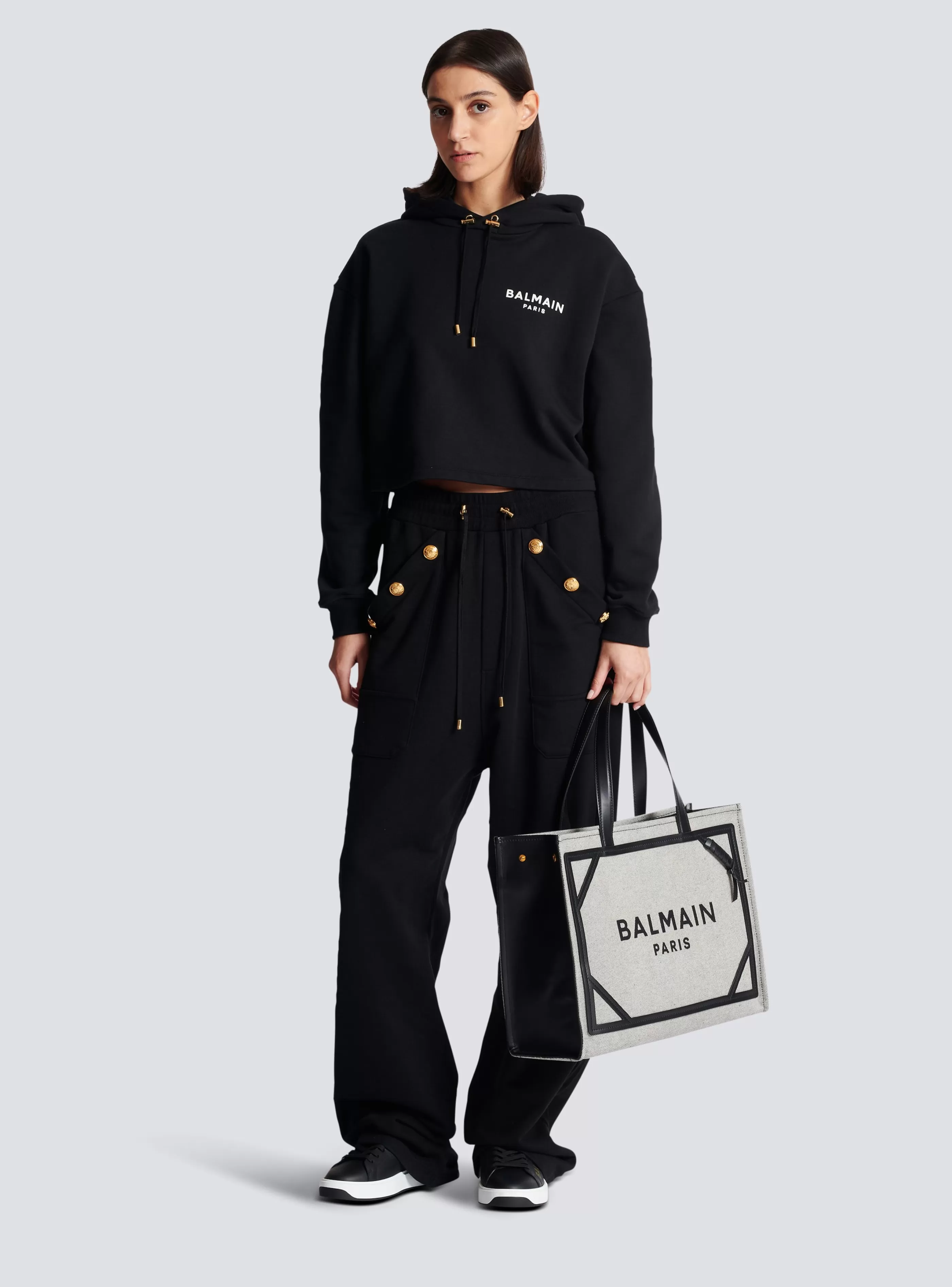 Balmain Shopper | Borse A Mano-B-Army 42 Canvas And Smooth Leather Tote Bag black