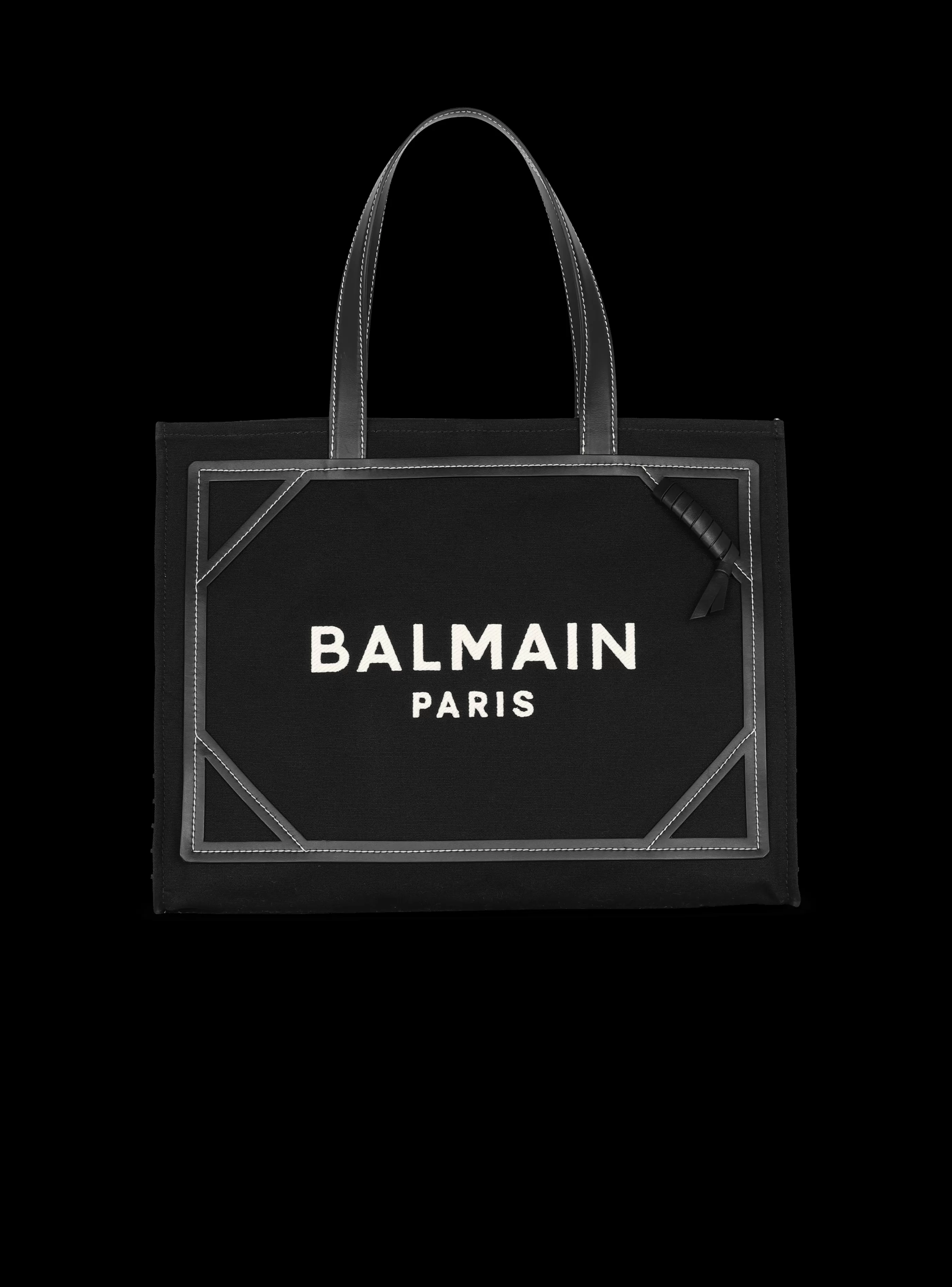 Balmain Shopper | Borse A Spalla-B-Army 42 Monogrammed Canvas And Smooth Leather Tote Bag black