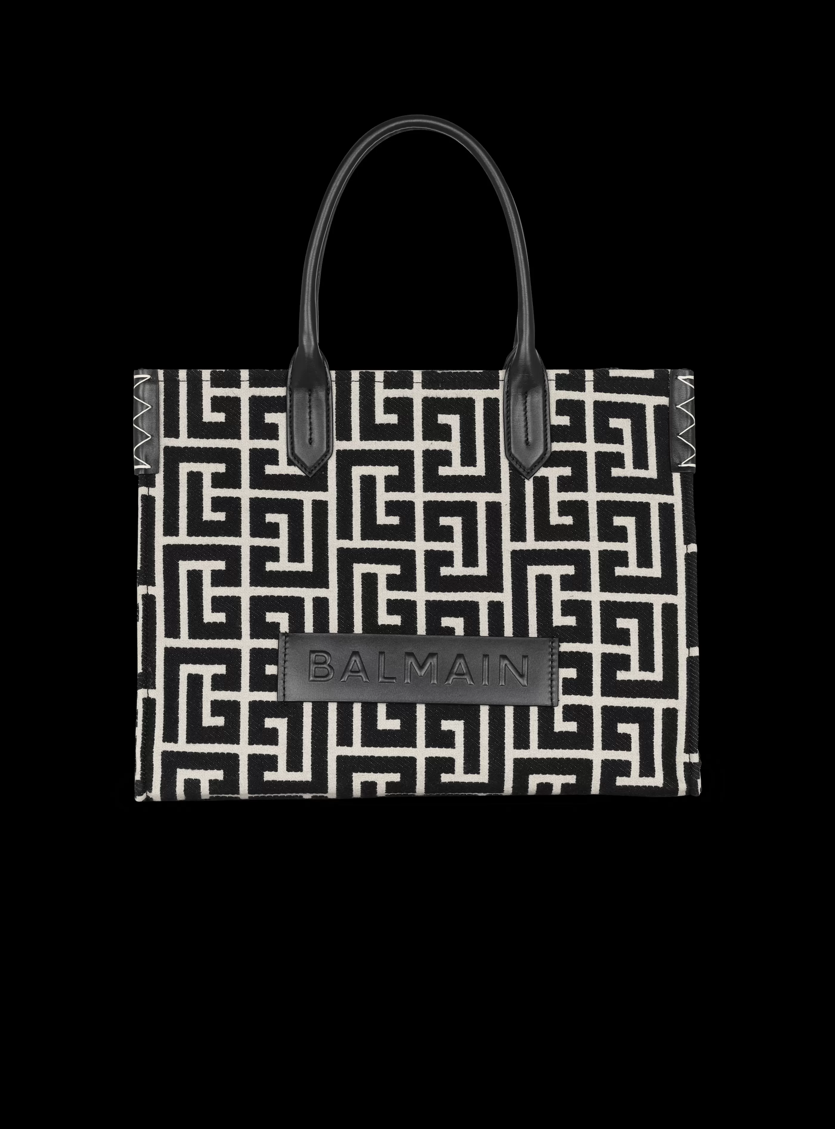 Balmain Shopper | Borse A Spalla-B-Army 42 Monogrammed Jacquard And Leather Tote Bag black