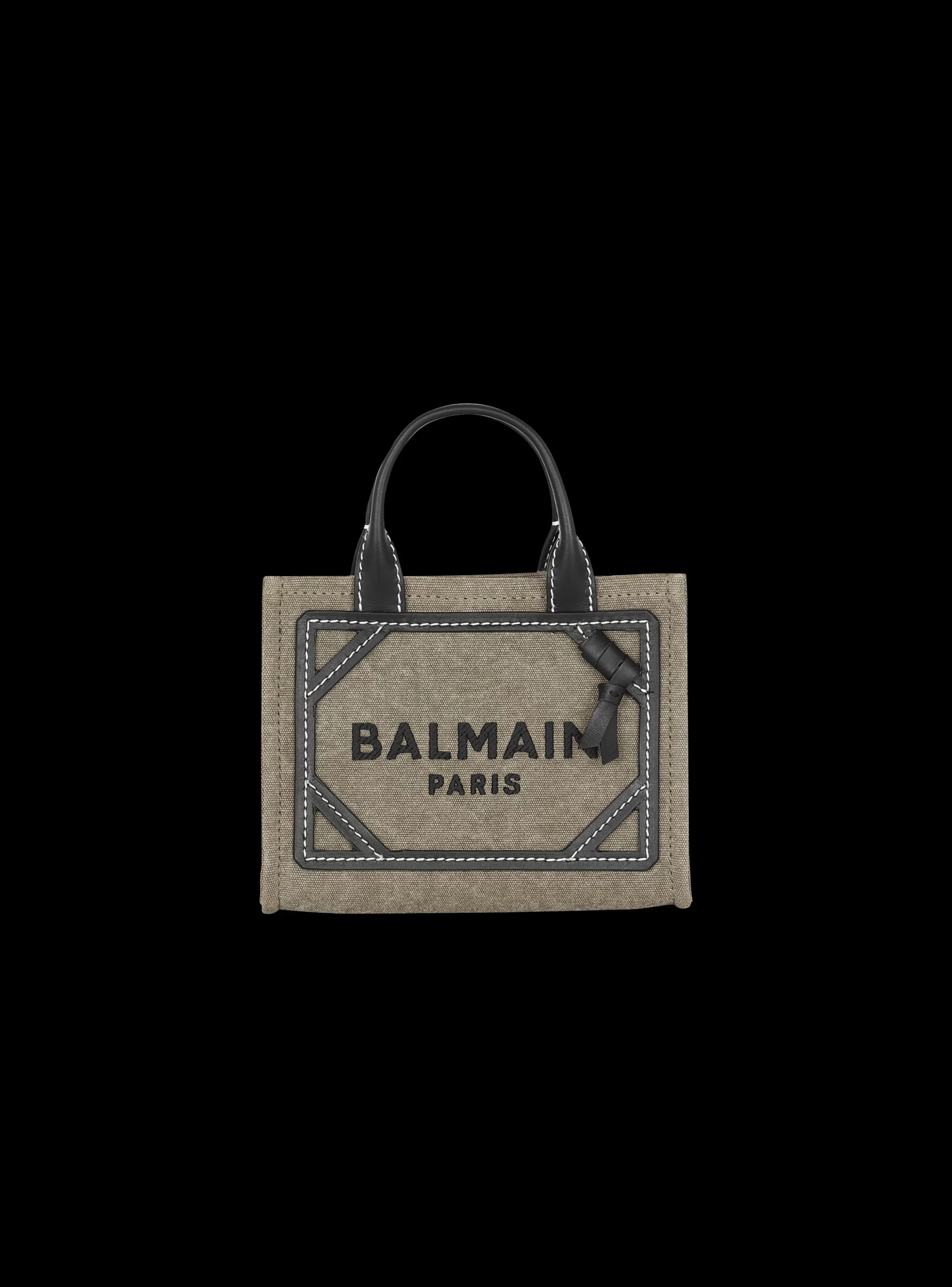 Balmain Borse Mini | Borse A Spalla-B-Army Mini Canvas Shopping Bag With Leather Inserts khaki