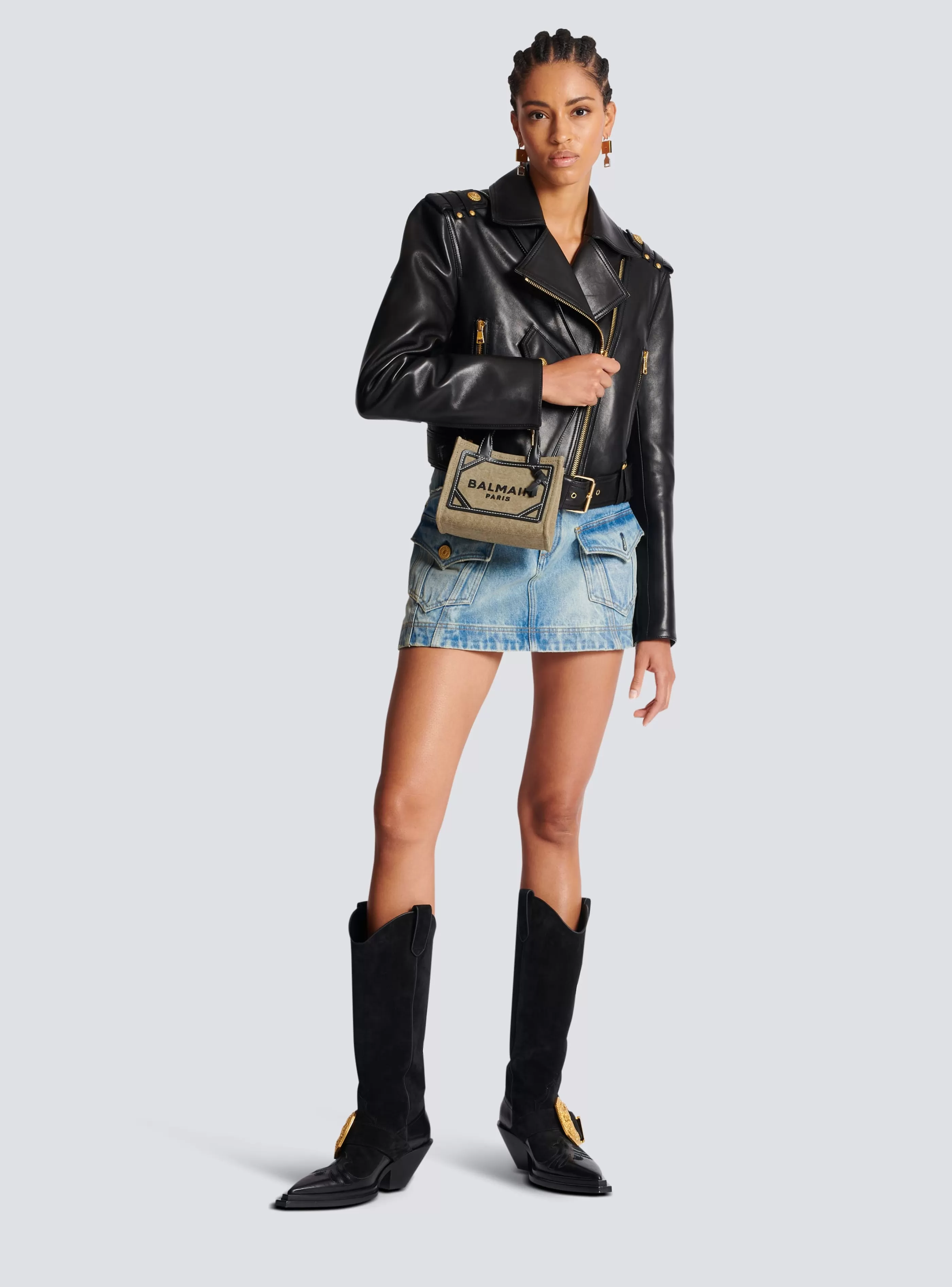 Balmain Borse Mini | Borse A Spalla-B-Army Mini Canvas Shopping Bag With Leather Inserts khaki