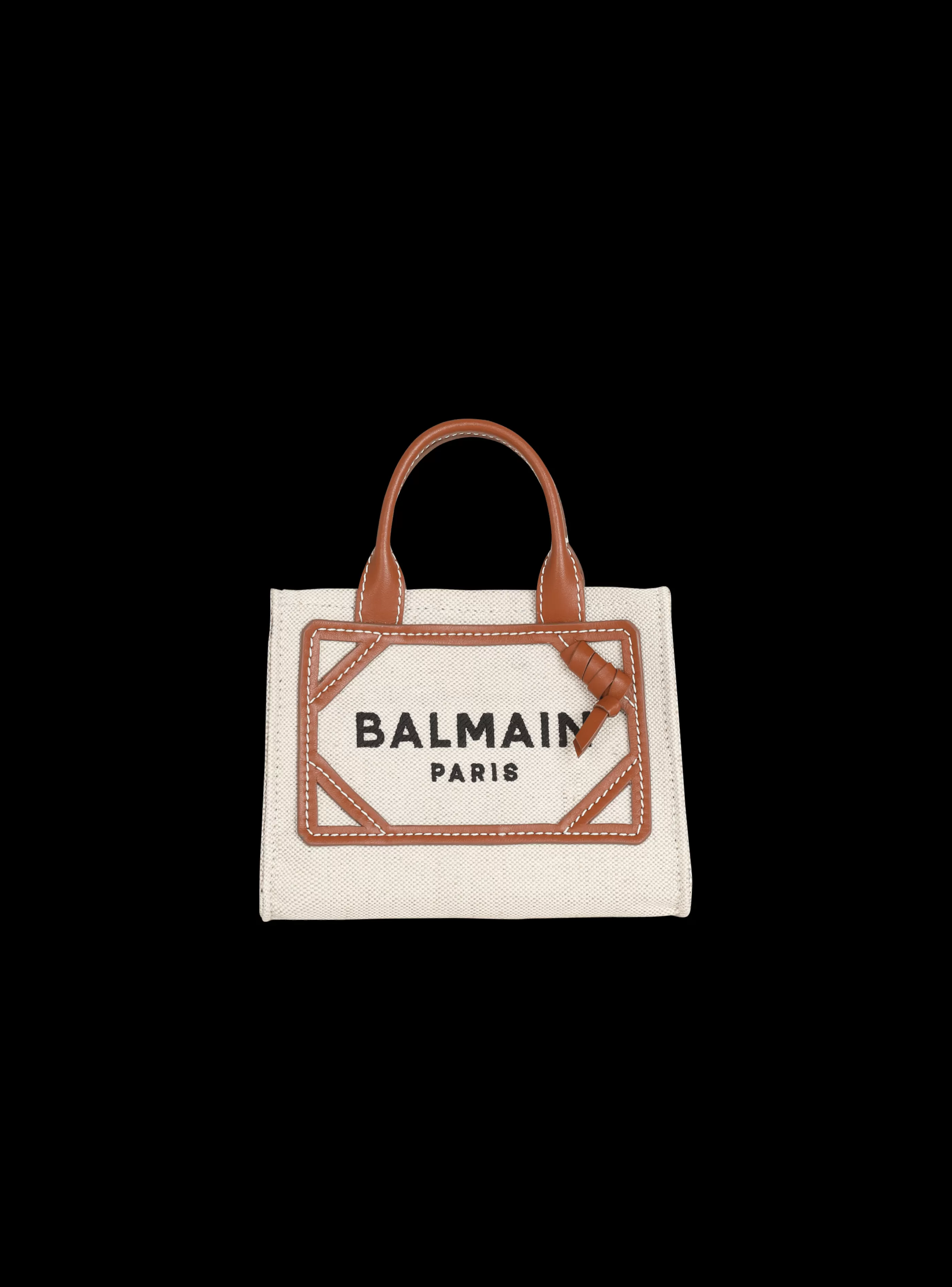 Balmain Borse Mini | Borse A Spalla-B-Army Mini Canvas Shopping Bag With Leather Inserts brown