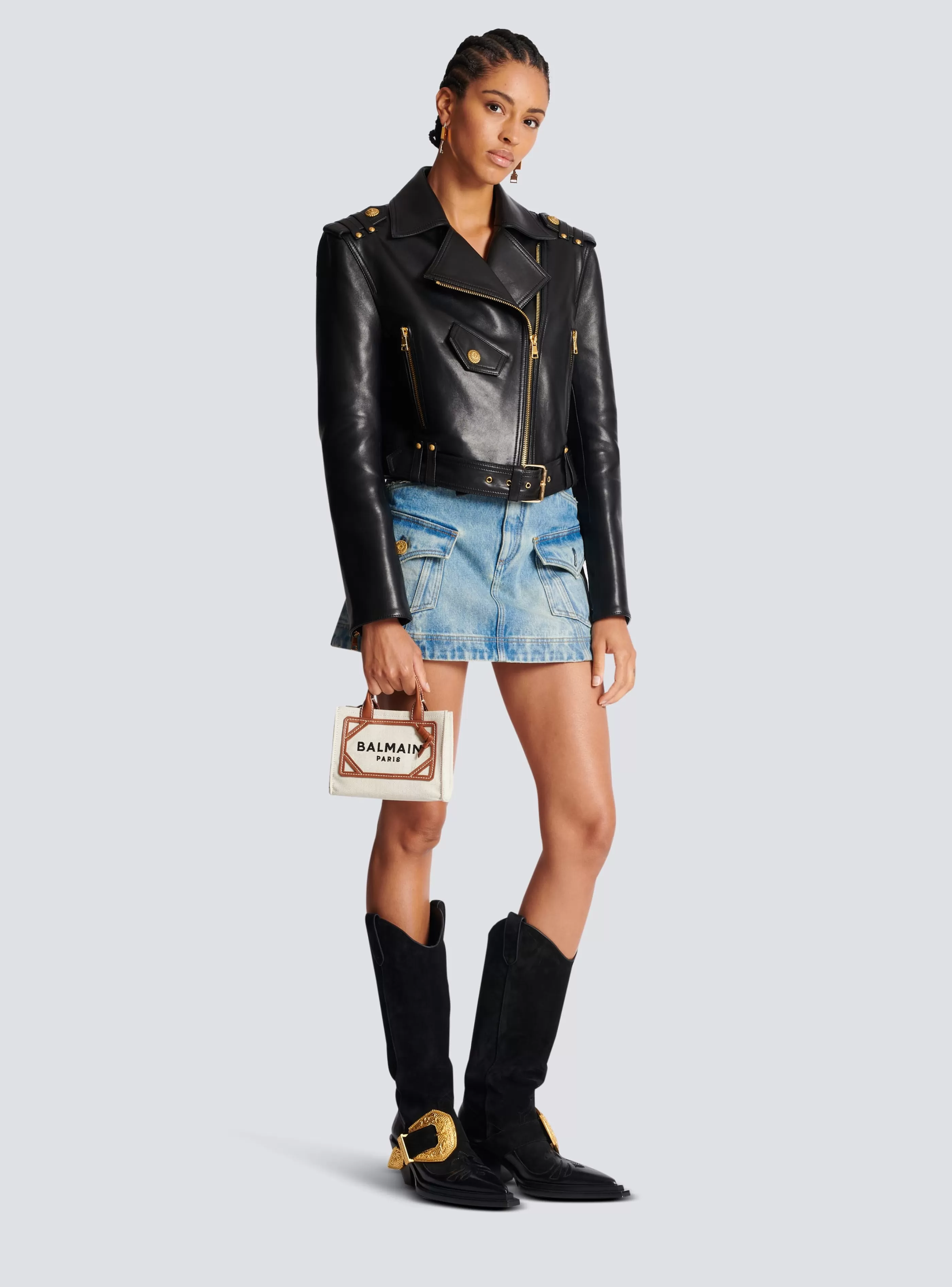 Balmain Borse Mini | Borse A Spalla-B-Army Mini Canvas Shopping Bag With Leather Inserts brown