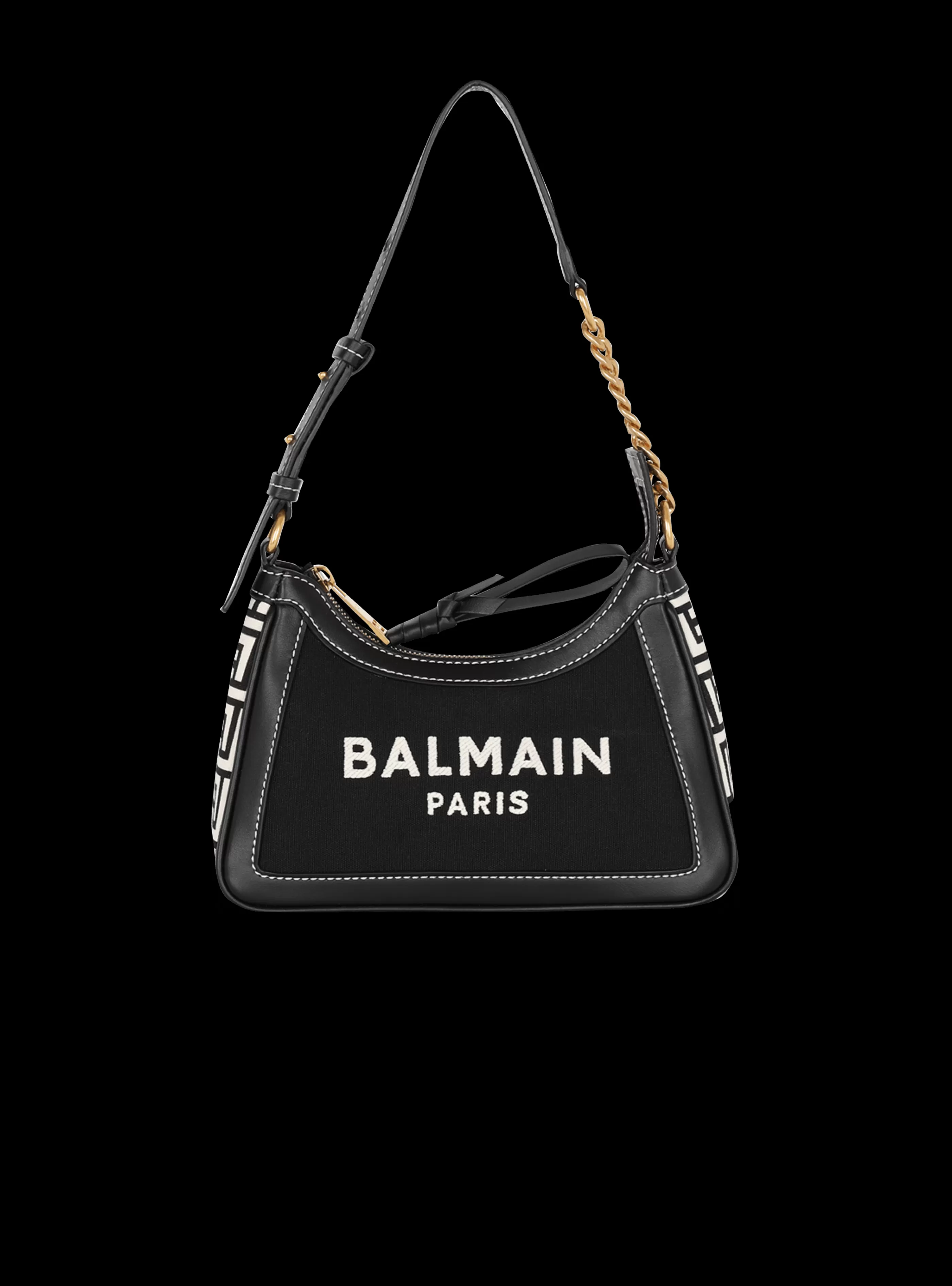 Balmain Borse A Spalla | Borse A Mano-B-Army Monogrammed Canvas And Smooth Leather Handbag black