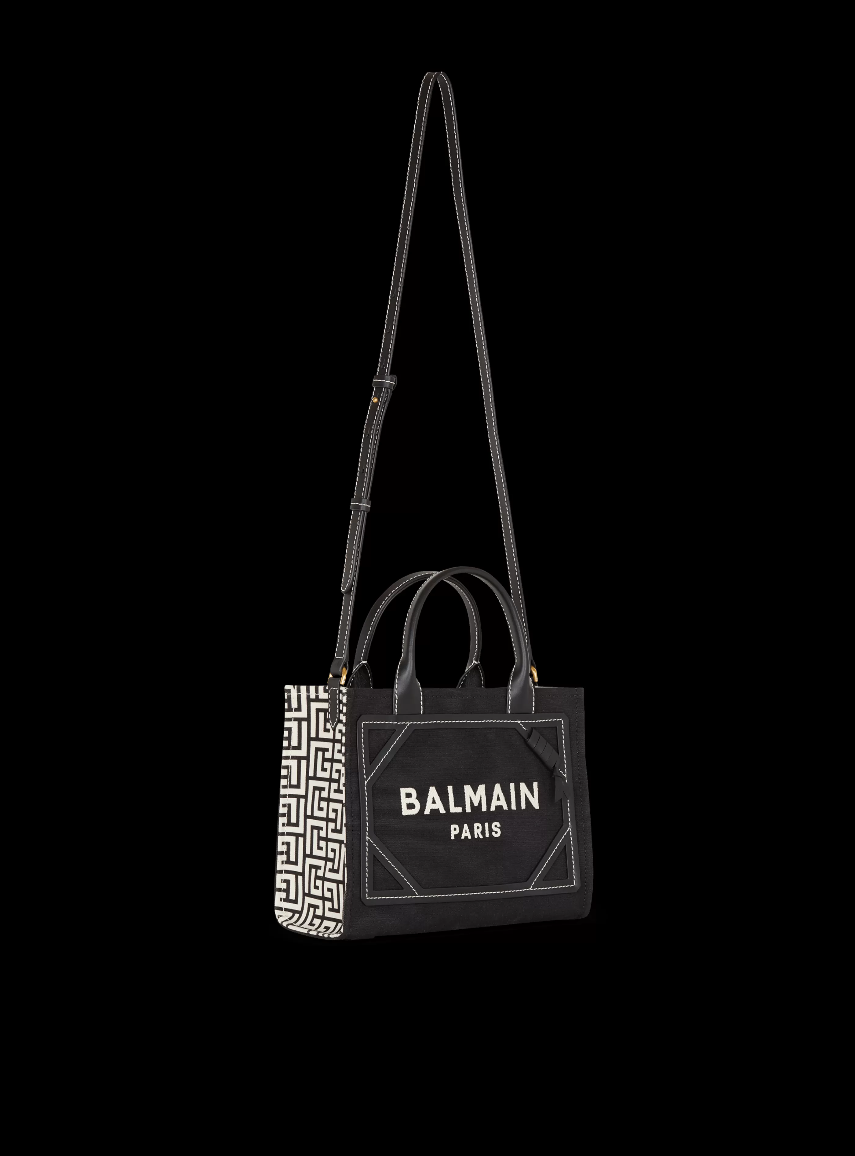 Balmain Shopper | Borse A Spalla-B-Army Monogrammed Canvas And Smooth Leather Tote Bag black