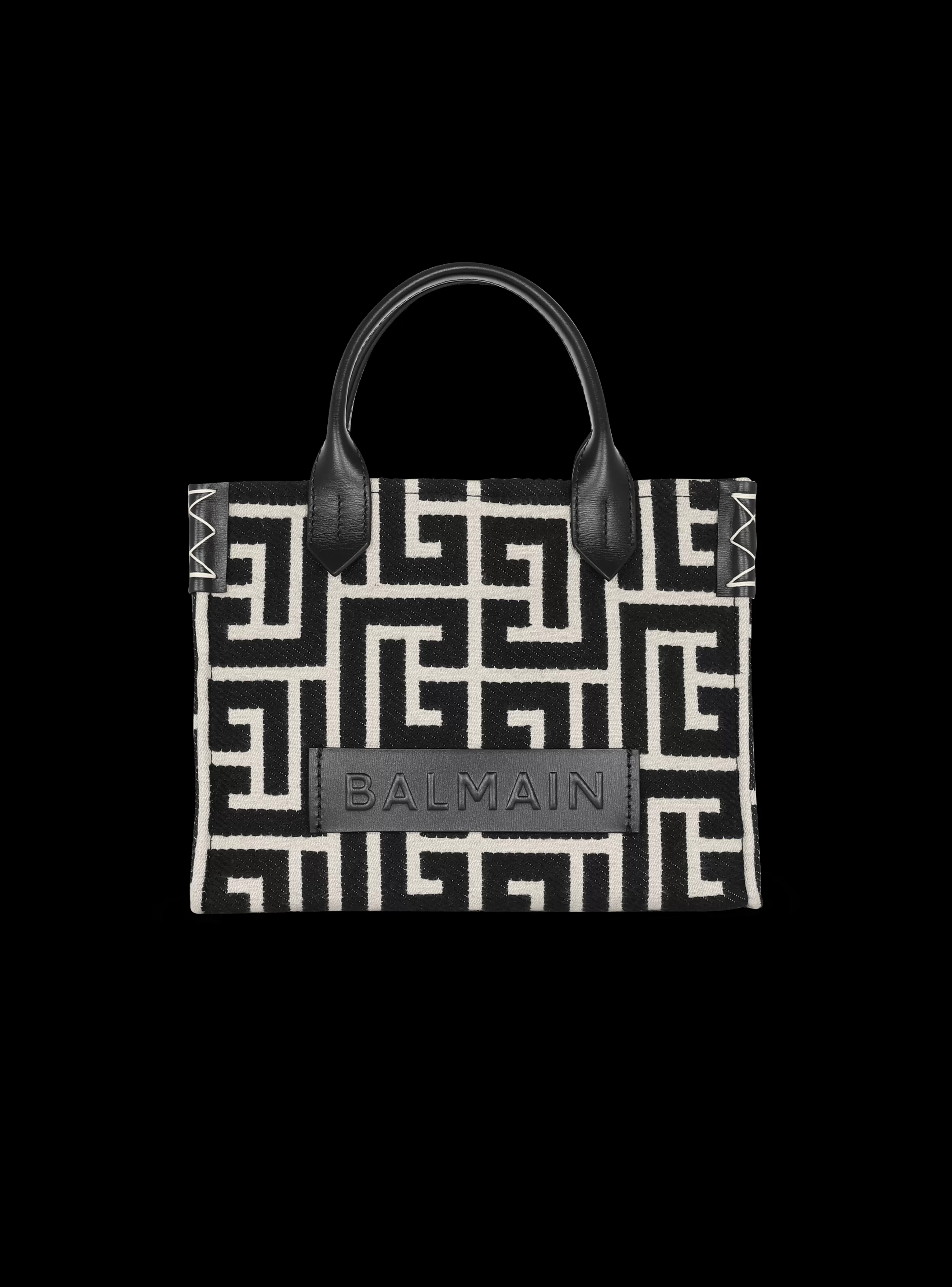 Balmain Shopper | Borse A Spalla-B-Army Monogrammed Jacquard And Leather Tote Bag black