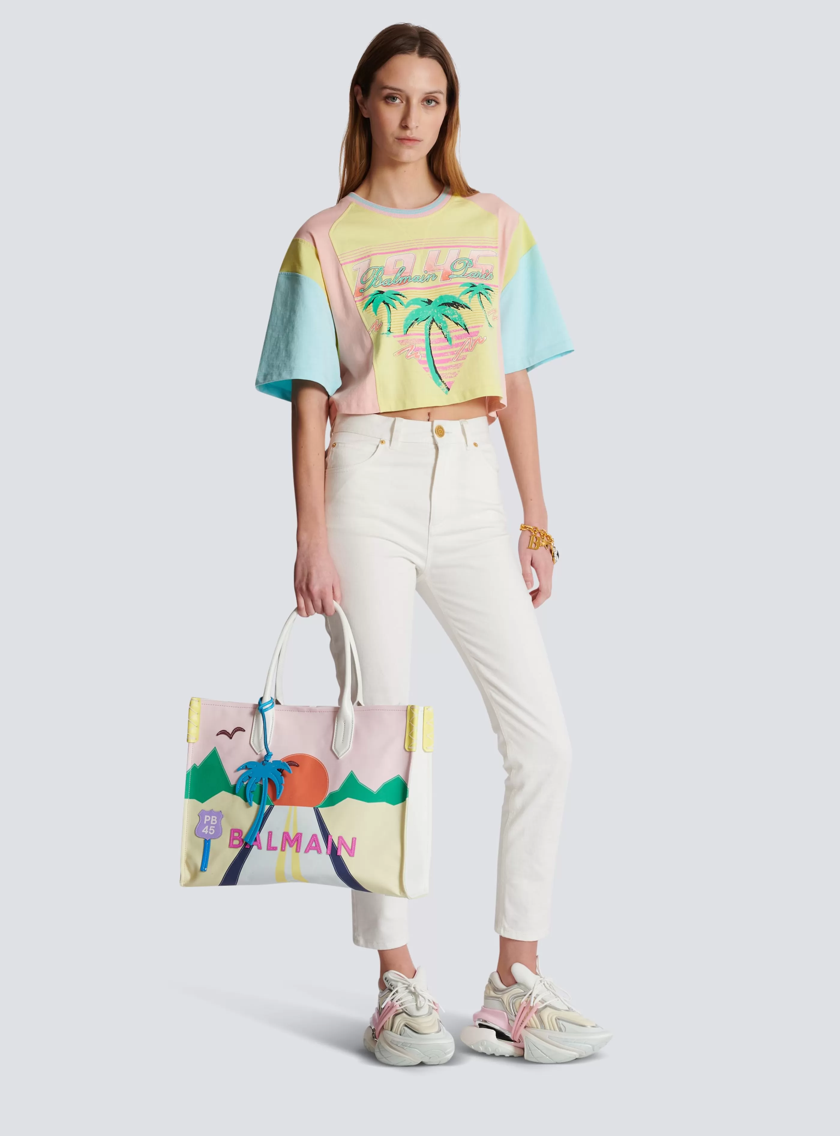 Balmain Shopper | Borse A Spalla-B-Army Shopper Medium Tote Bag In Canvas And Postcard Patchwork Leather multicolor