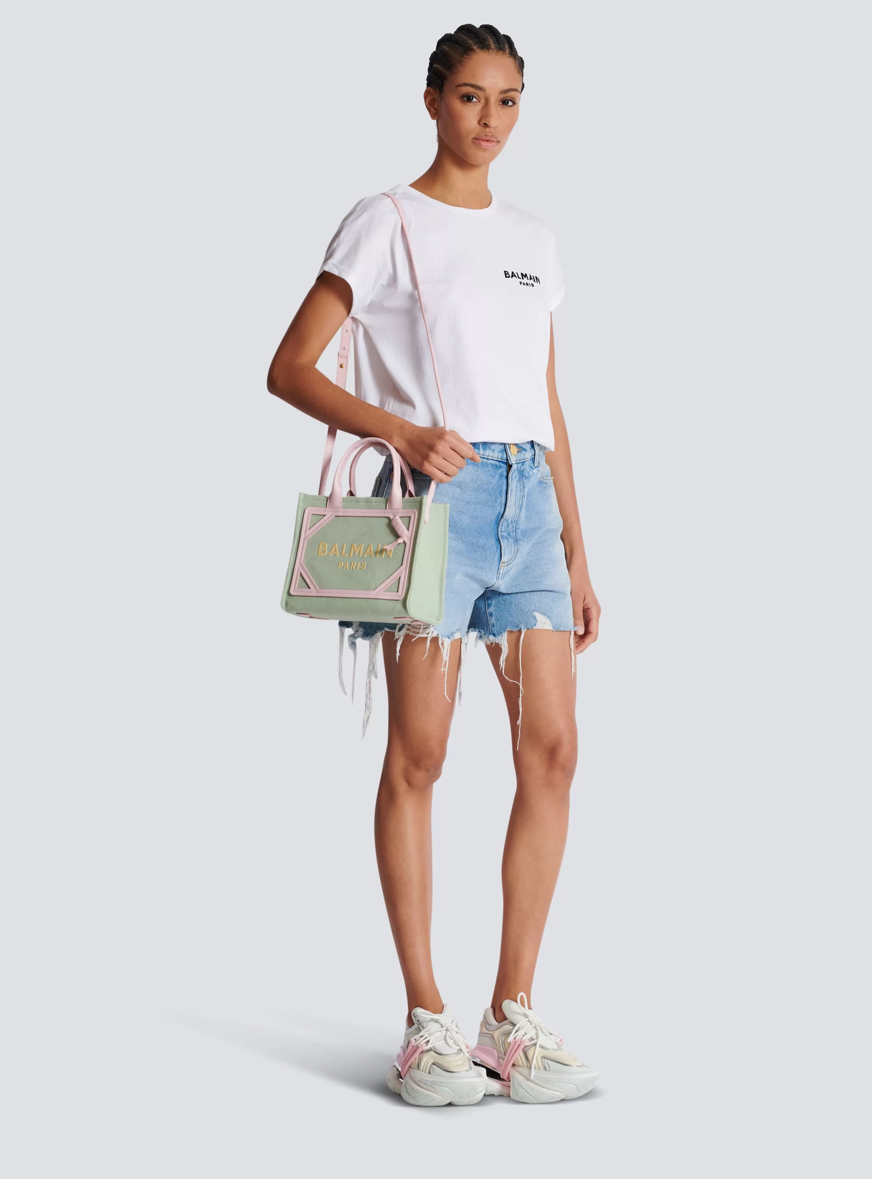 Balmain Borse-B-Army Small Canvas And Leather Tote Bag green