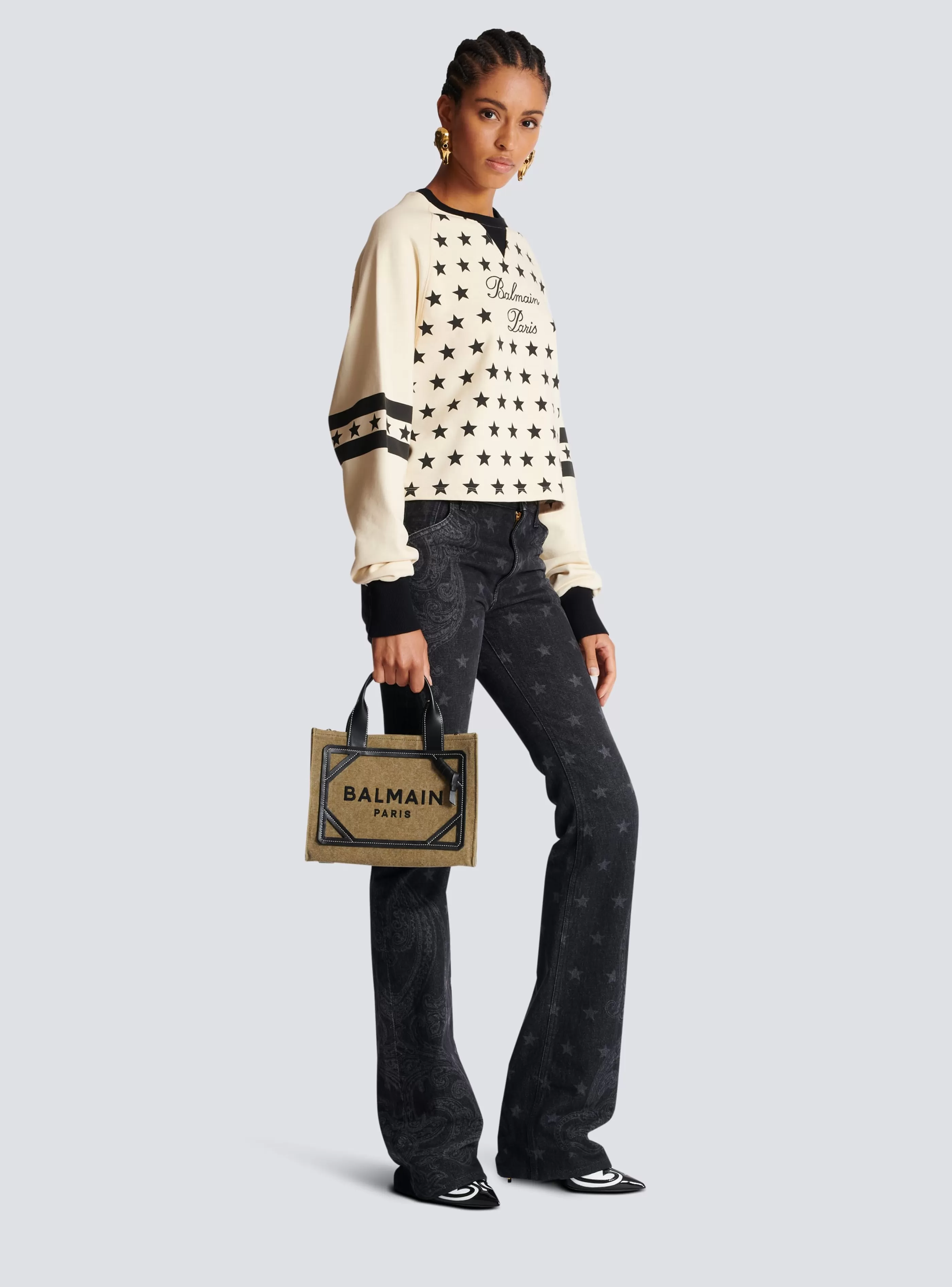 Balmain Shopper | Borse A Spalla-B-Army Small Canvas Shopping Bag With Leather Inserts khaki