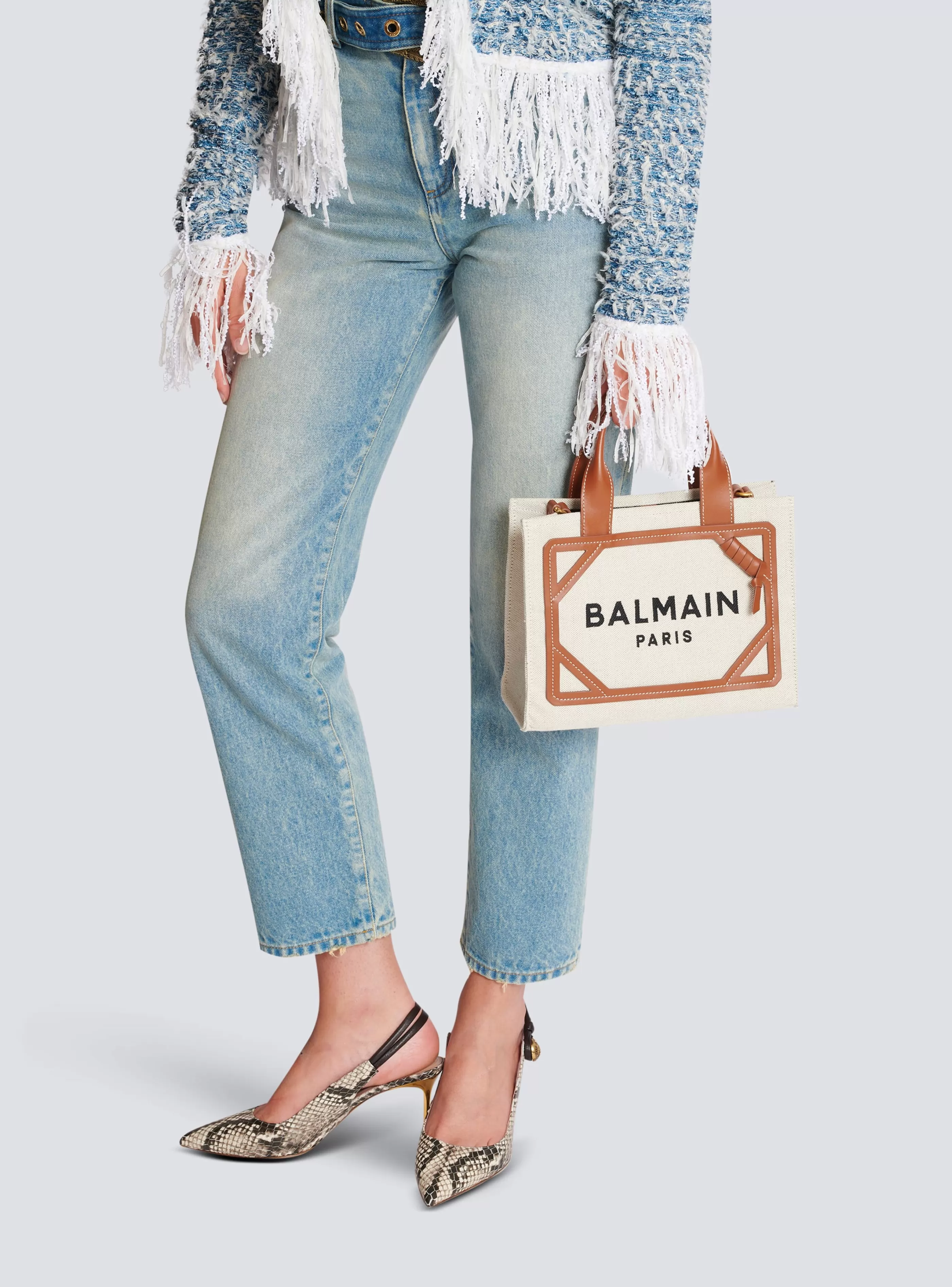 Balmain Shopper | Borse A Spalla-B-Army Small Canvas Shopping Bag With Leather Inserts brown
