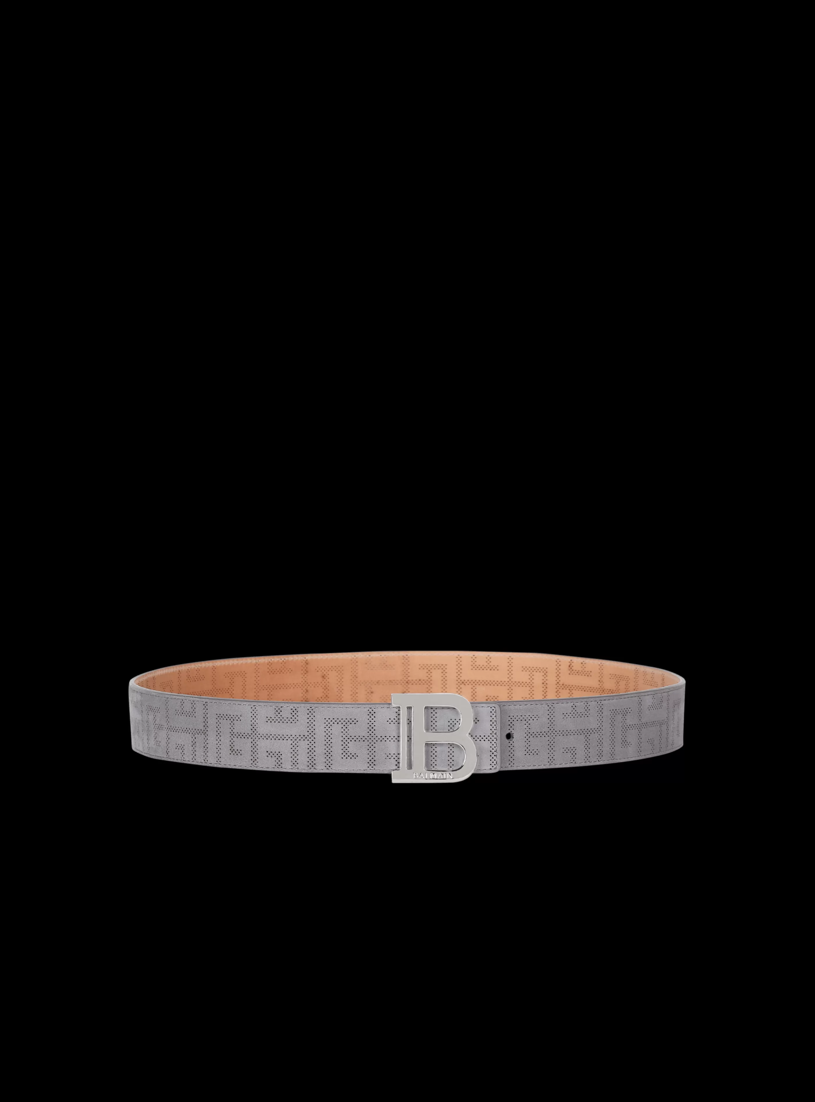 Balmain Cinture-B-Belt In Perforated Monogrammed Leather grey